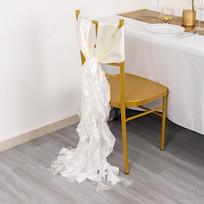 5 Pack Curly Willow Chiffon Satin Chair Sashes - Elegant Wedding Decor, Bridal Shower & Party Chair Ribbons for Banquet, Reception, and Special Events