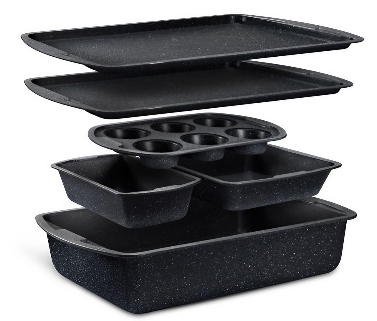 Premium 6-Piece Stackable Non-Stick Bakeware Set - Carbon Steel with Gray Stone Coating for Professional & Home Baking - Perfect for Cakes, Cookies, Bread & Pastries