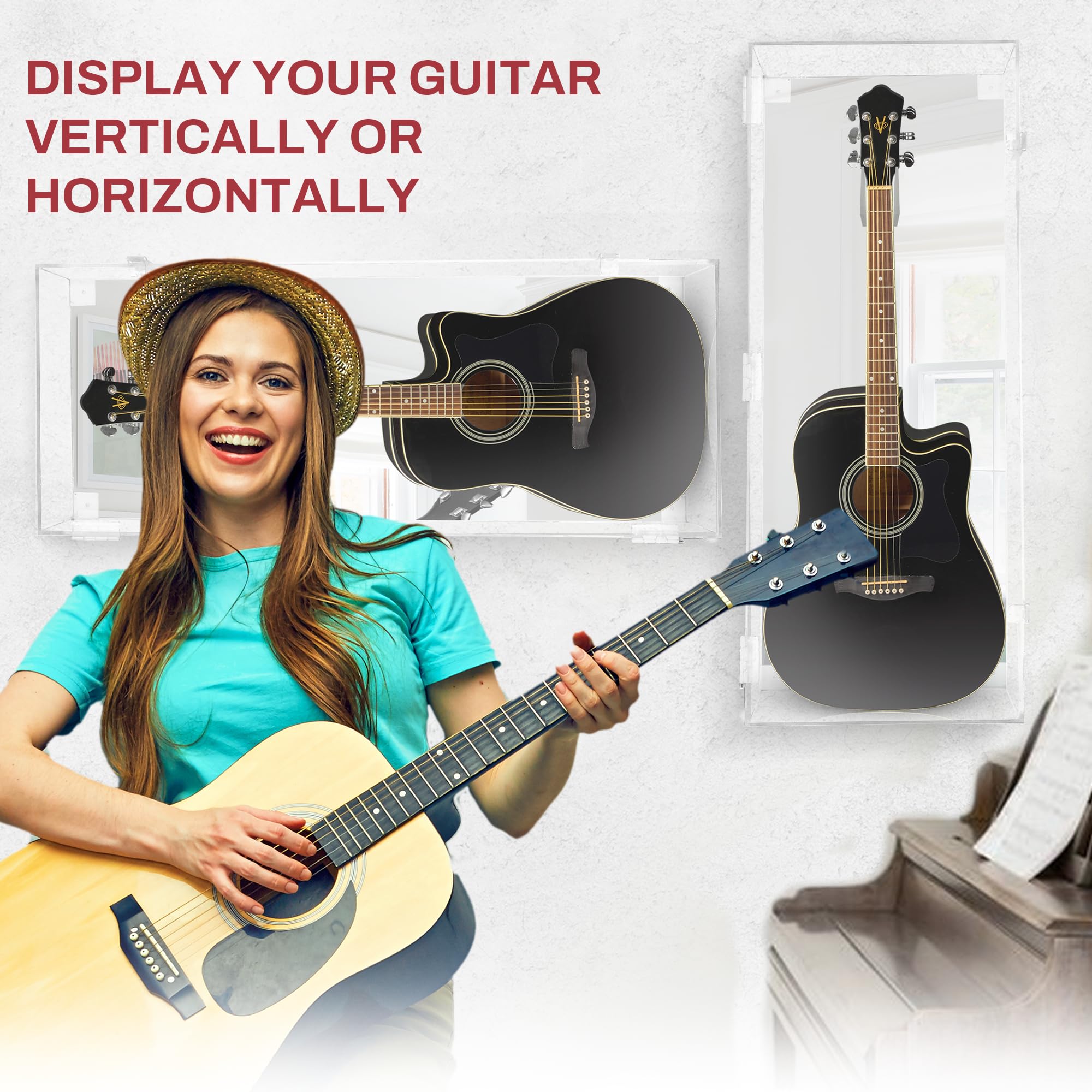 Clear Acrylic Acoustic Guitar Display Case - Horizontal Wall Mount Guitar Case for Protection & Showcase - Perfect for Home Decor, Music Studios & Collector Displays