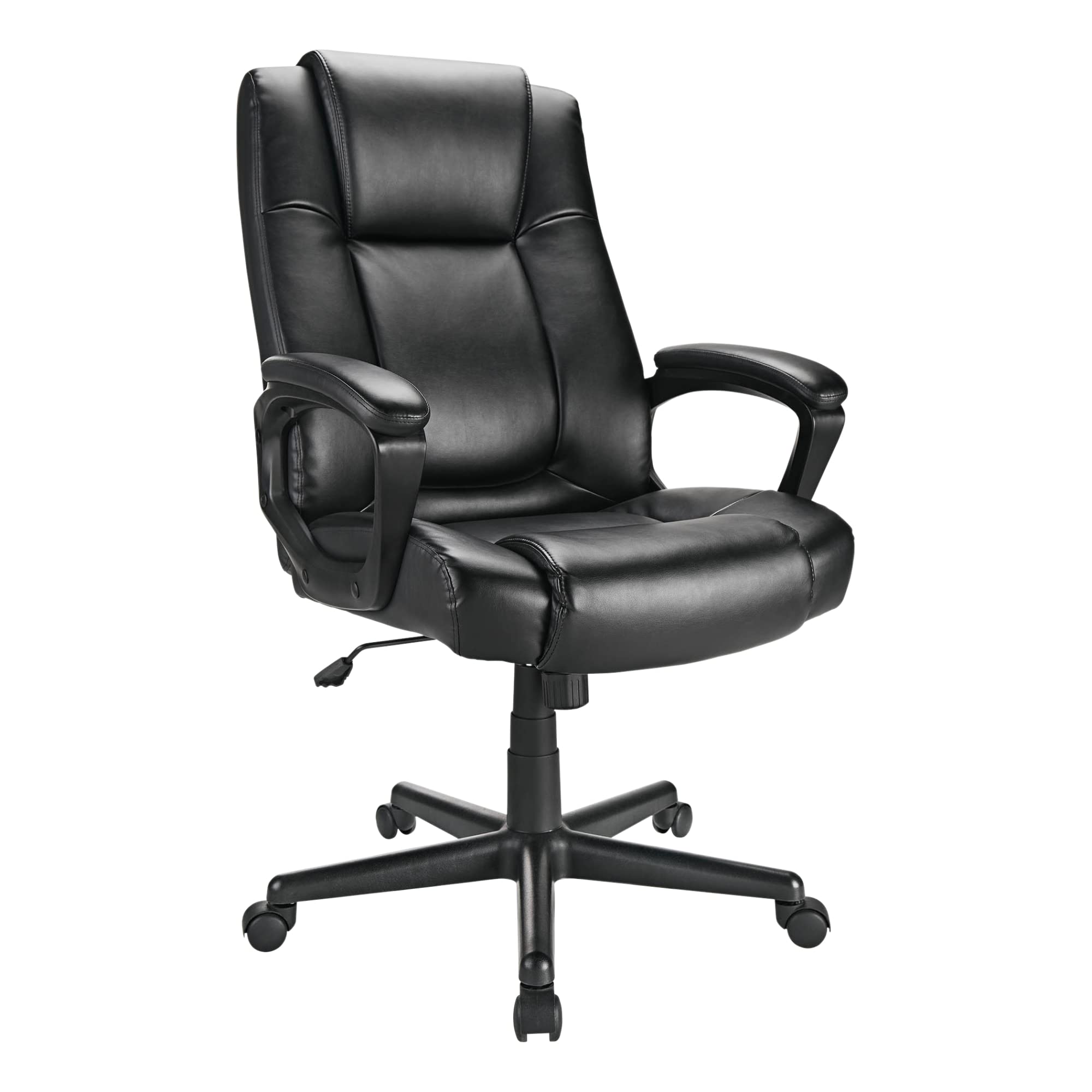 Realspace® Hurston Bonded Leather High-Back Executive Office Chair - Black, Ergonomic Design, BIFMA Certified for Home & Office Workspaces