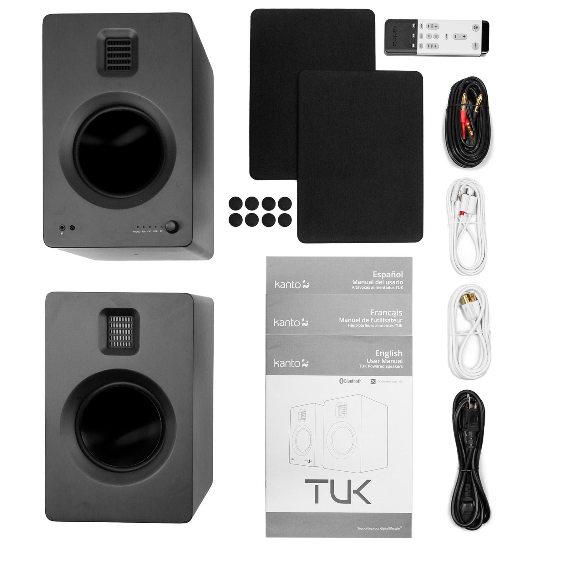 Premium Kanto TUK Powered Bookshelf Speakers - High-Fidelity USB DAC, Bluetooth 4.2, Phono Preamp & Headphone Output for Home Audio, Studio Monitoring & Gaming Setup