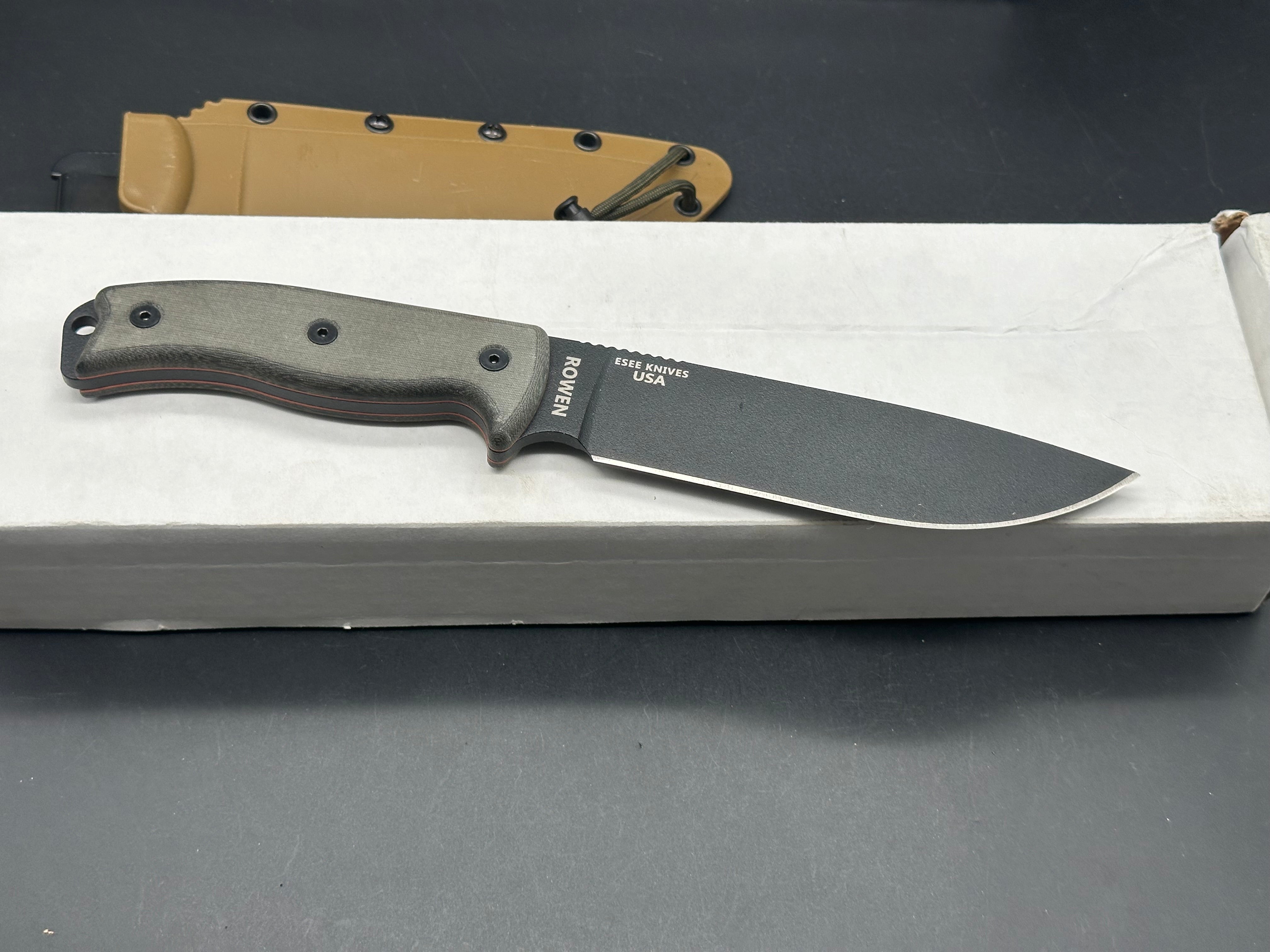 ESEE 6P Survival Knife with Coyote Brown Sheath - 6.5 Inch Plain Edge Fixed Blade for Outdoor Camping, Hunting & Bushcraft