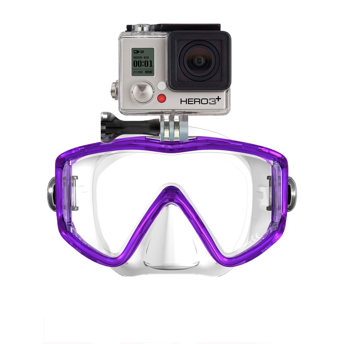 XS Foto Panorama 3 Window Scuba Diving Mask with Extra Quick Comfort Strap & Built-in Stainless Steel Camera Mount - Compatible with GoPro - Perfect for Underwater Photography, Snorkeling, and Water Sports (MA580)