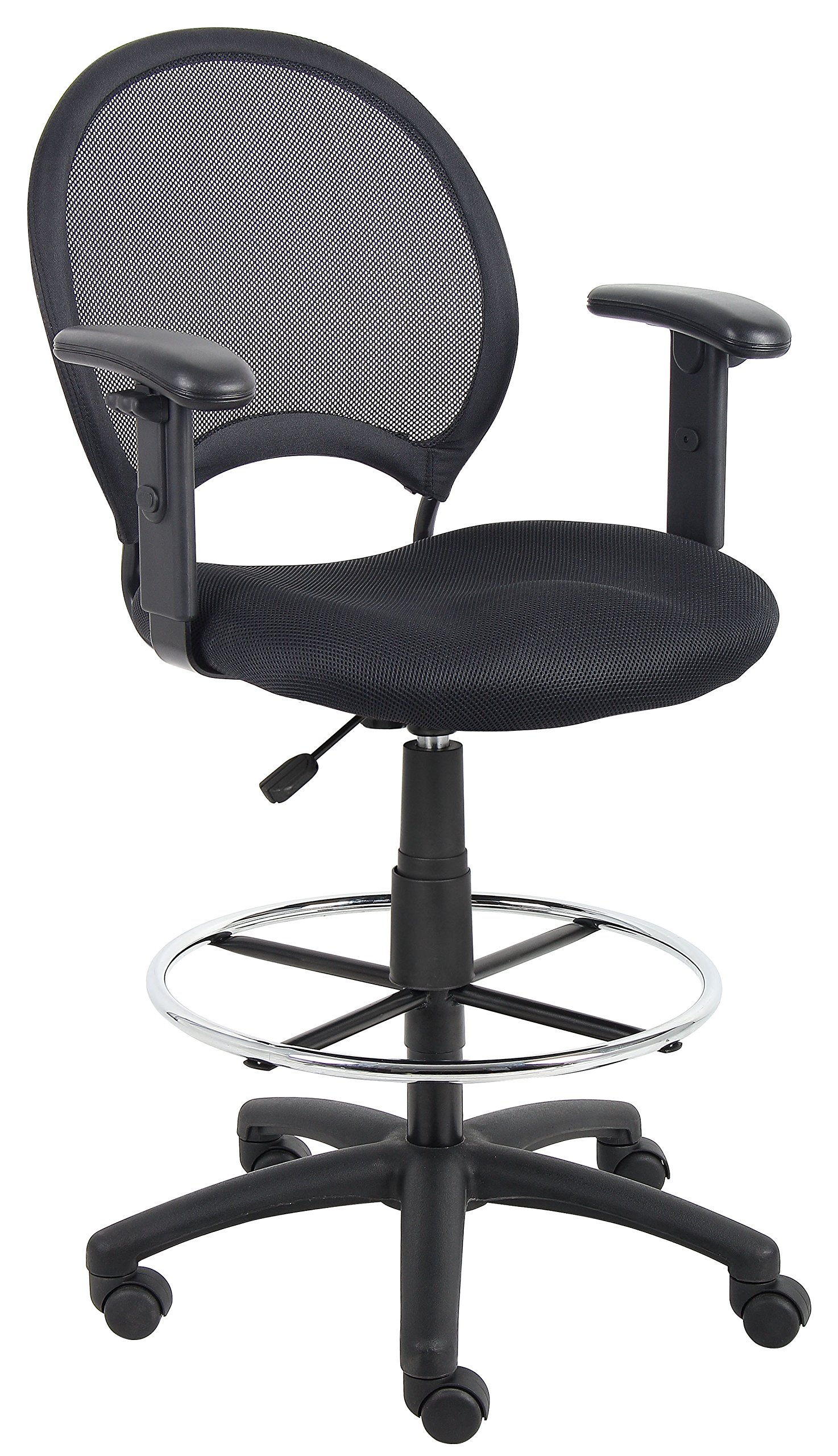 Adjustable Black Mesh Drafting Stool with Arms - Ergonomic Office Chair for Architects, Designers & Artists - Perfect for Drafting Tables, Studios & Workspaces