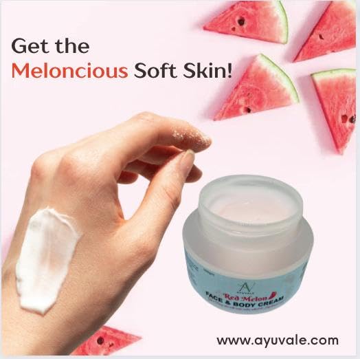 AYUVALE Red Melon Face & Body Cream - Watermelon Infused Moisturizer for Soft, Nourished Skin | Non-Greasy, 100% Natural Formula (100Gm) | Perfect for Daily Hydration & Post-Sun Care