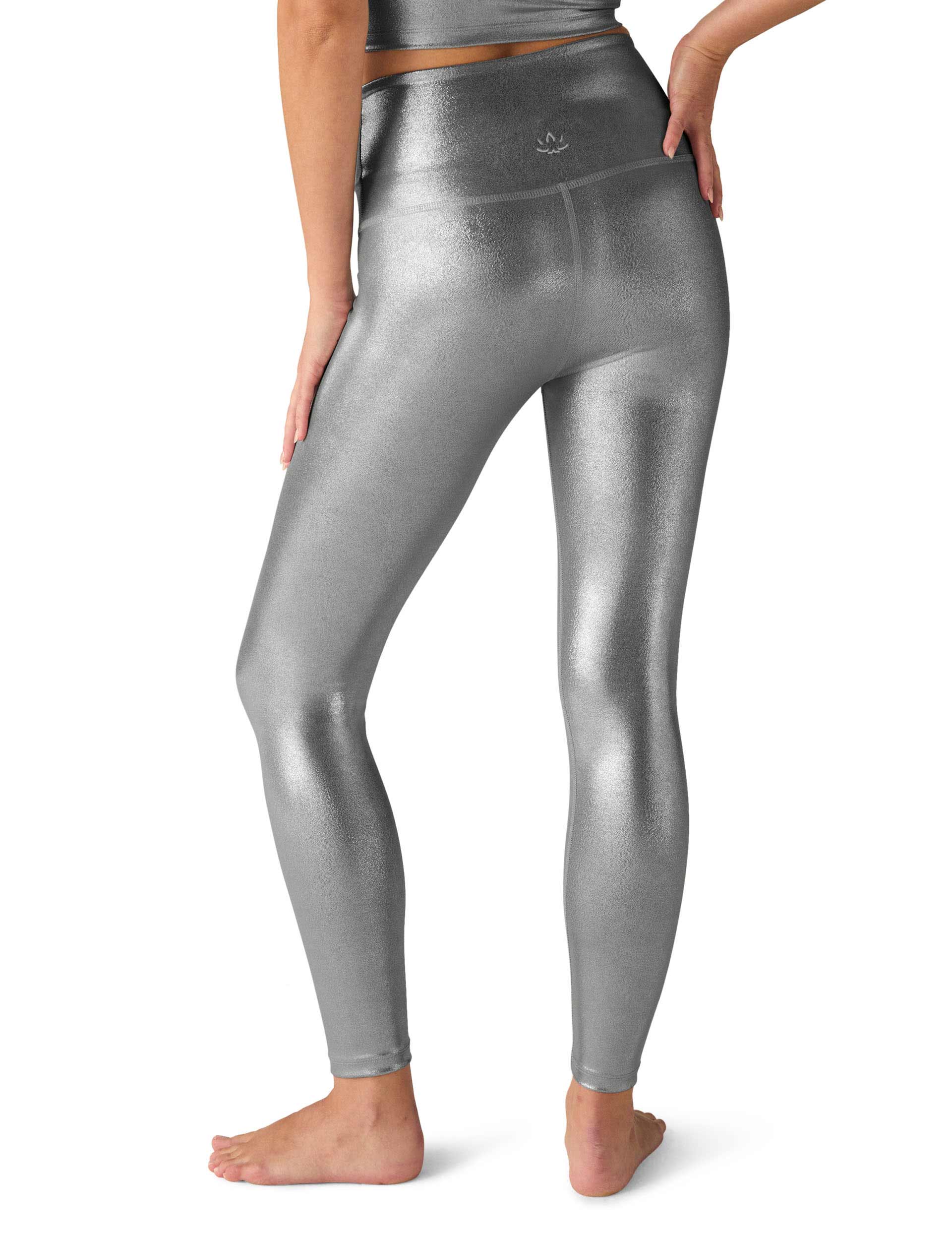 Caught In The Midi High Waisted Leggings - Liquid Silver | Women's Fashion Yoga Pants for Workout & Everyday Wear