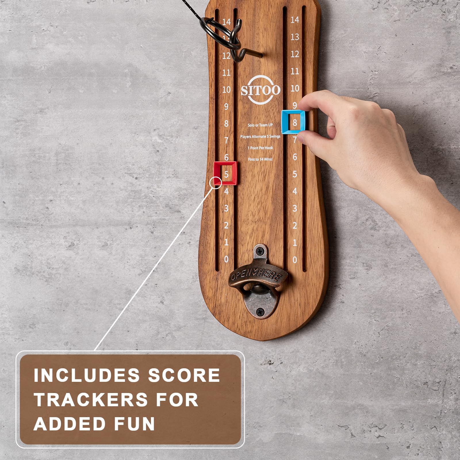 Ring Toss Game for Adults - Hook and Ring Drinking Game Set with 2 Metal Rings & Bottle Opener - Fun Indoor Outdoor Party Games for Backyard, Beach, Camping - Perfect Gift for Men & Women