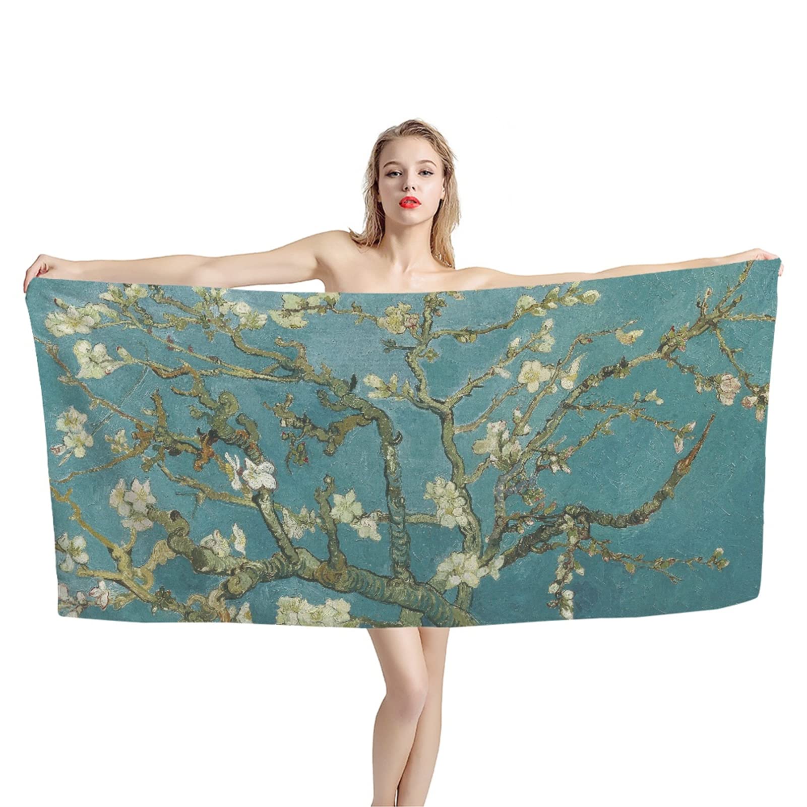 INSTANTARTS Van Gogh Almond Blossom Beach Towel - Extra Large, Super Absorbent & Soft, Lightweight Quick-Dry Swim Towel for Pool, Beach, Spa & Home Decor - Inspired by Famous Artwork