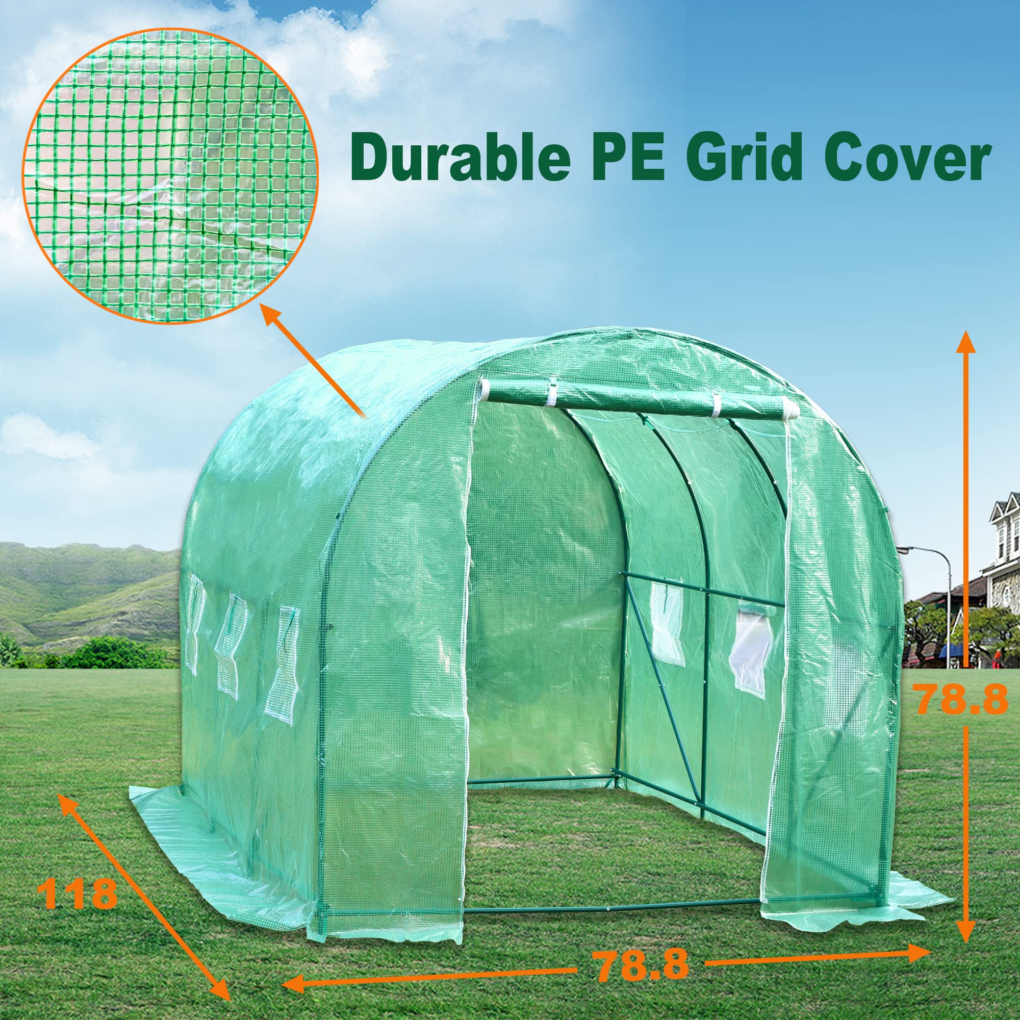 10'x7'x7' Walk-in Greenhouse for Outdoors - Durable Plastic Cover with Roll-up Door & 2 Vents - Perfect for Gardening, Seed Starting & Plant Protection - Ideal for Backyards, Patios & Small Farms