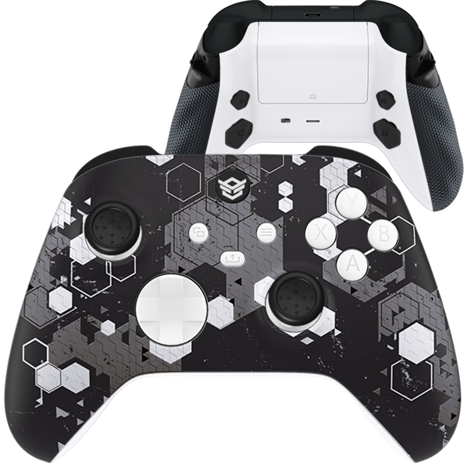 HexGaming ADVANCE 4 Remappable Controller for Xbox Series X | Customizable Buttons, Interchangeable Thumbsticks & Triggers | Camouflage Grey White Design | Perfect for FPS, Racing & Competitive Gaming