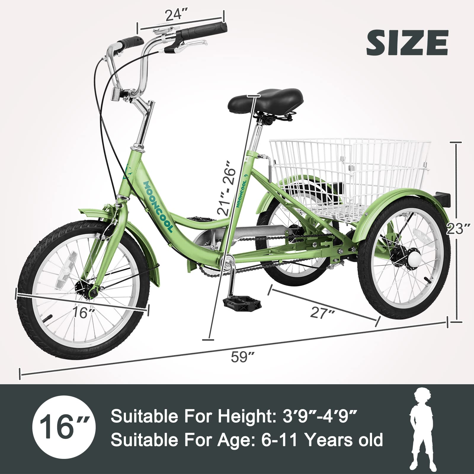 ABORON Adult Tricycle 3-Wheel Bike for Men & Women - Heavy Duty Double-Wall Alloy Rims - Comfortable Outdoor Exercise & Recreation Bike for Seniors, Commuting, Shopping & Leisure Riding