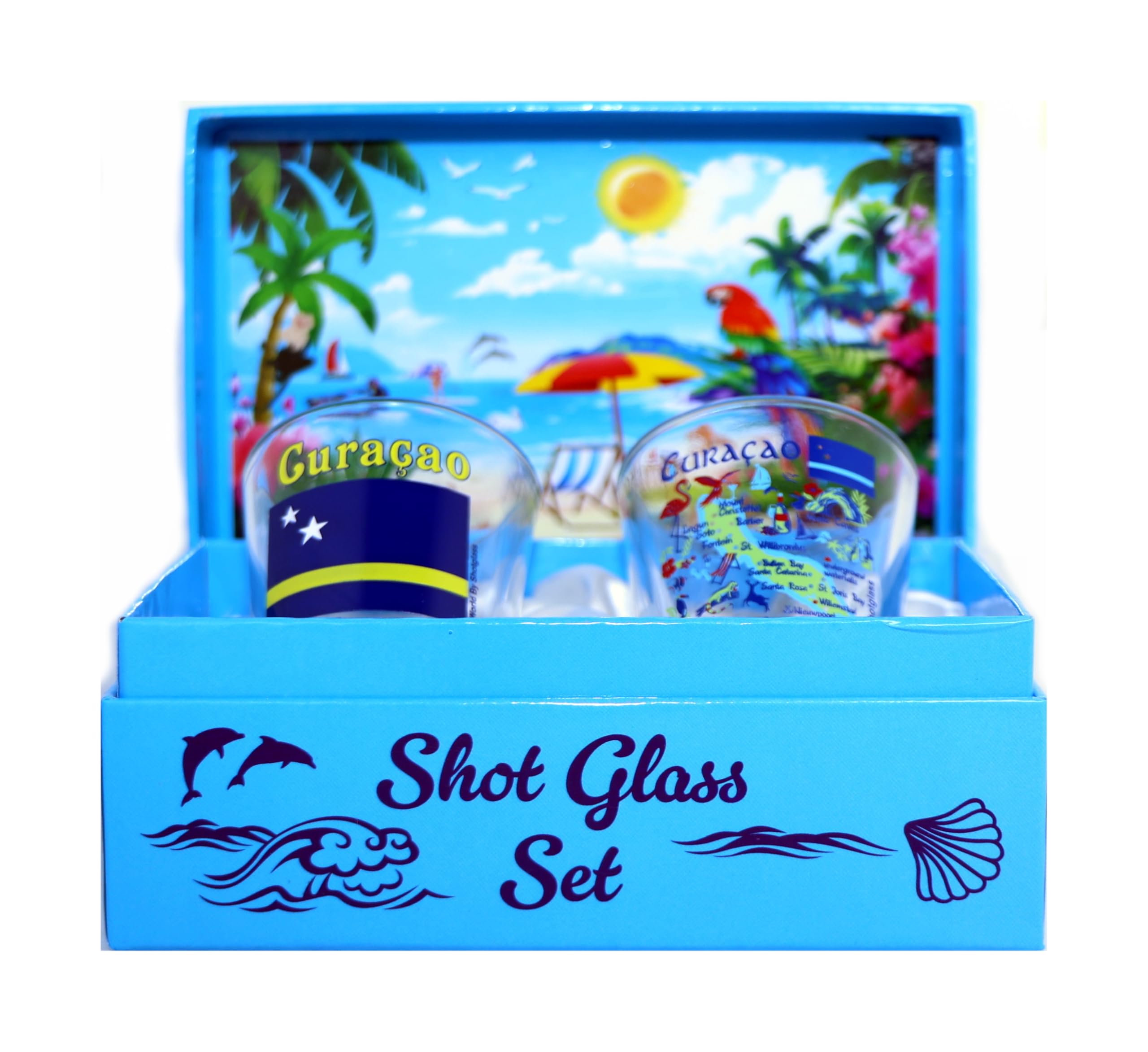 Premium Curacao Caribbean Boxed Shot Glass Set - Set of 2 Glass Cups for Tequila, Whiskey & Cocktails - Perfect for Parties, Bars & Home Entertaining