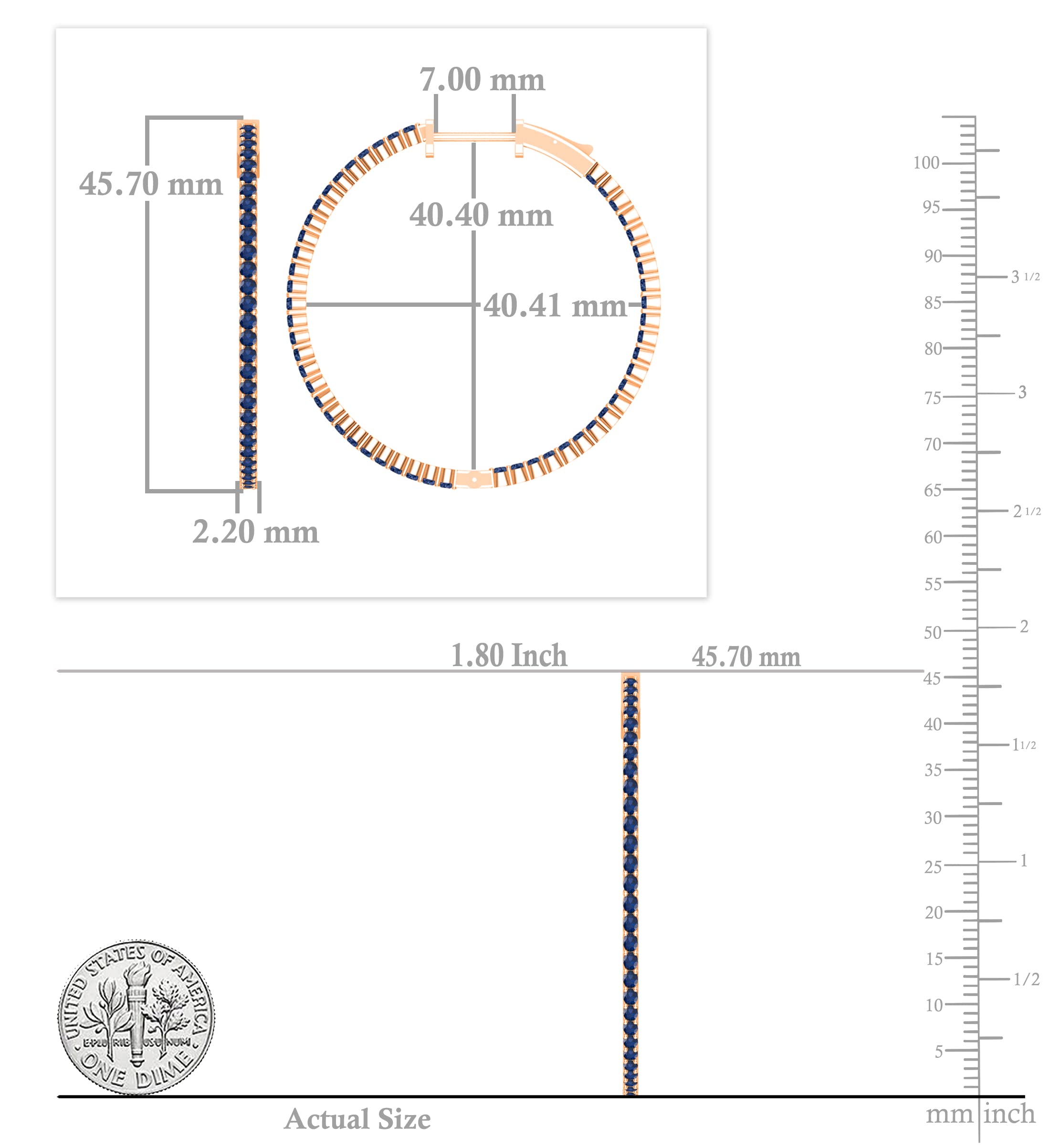 Dazzlingrock Collection Round Gemstone & Diamond Classic Thin Inside Out Hinged Hoop Earrings for Women - 14K Solid Gold | Wedding, Anniversary, Birthday Gift, Everyday Wear