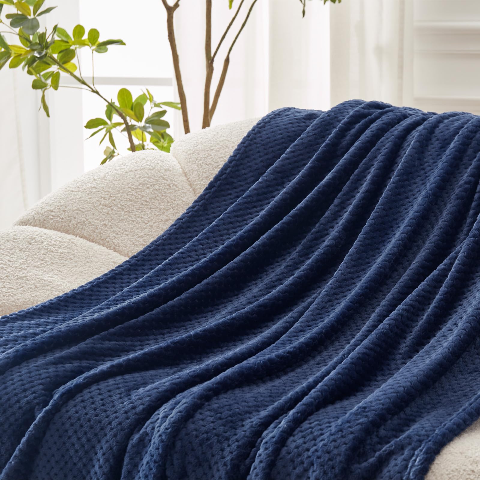 Exclusive Fleece Blend Bed Blanket Queen Size - Super Soft & Warm Waffle Textured Blanket for Couch, Sofa & Bed | Cozy, Fuzzy & Lightweight (Navy Blue, 90x90 Inches) | Perfect for Winter Nights, Movie Time & Guest Room Comfort