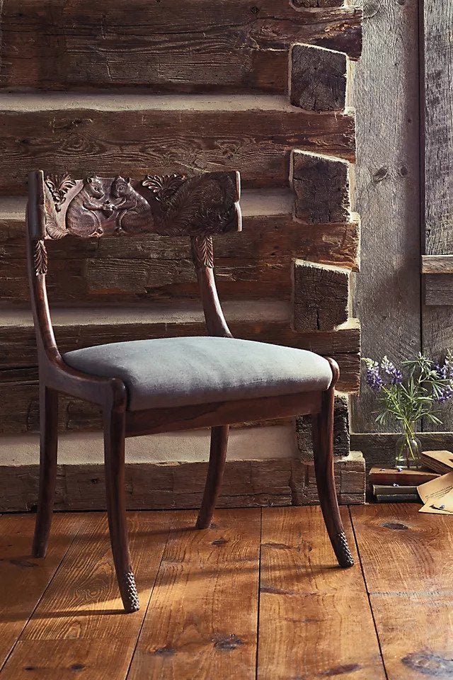Hand Carved Fable Wooden Dining Chair - Solid Wood Indian Furniture for Home, Restaurant & Cafe Decor | Traditional Handcrafted Design