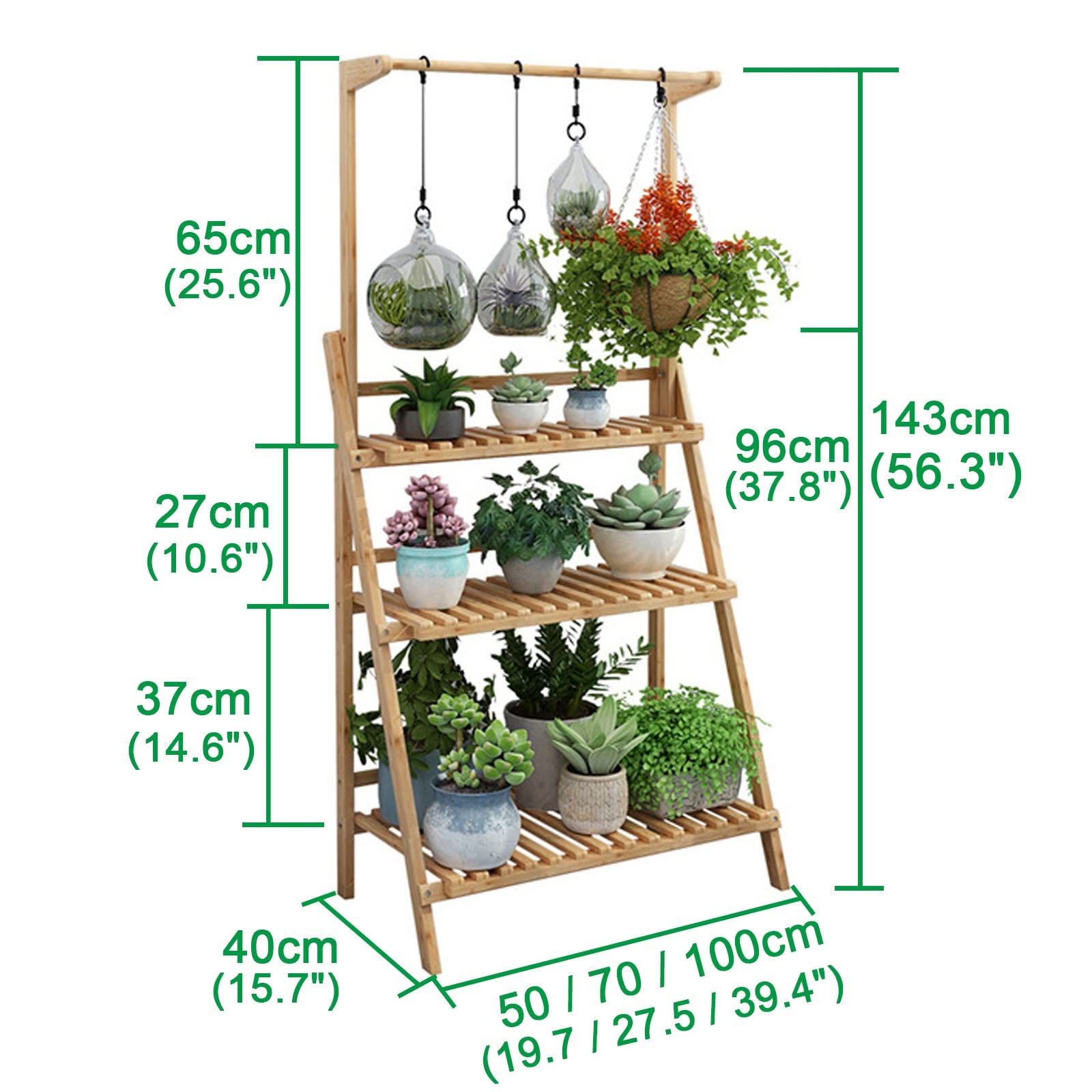 LIGUOYI 3-Tier Bamboo Plant Stand - Foldable Flower Pot Holder Shelf for Indoor & Outdoor Plants | Perfect for Garden, Balcony, Living Room & Patio Decor | Space-Saving Multi-Tier Plant Display Rack