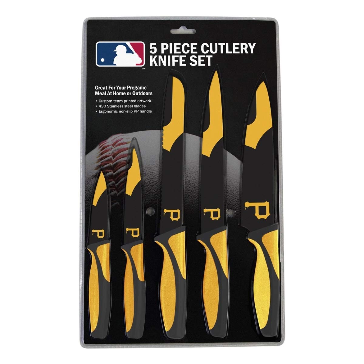 Pittsburgh Pirates 5-Piece Knife Set - Stainless Steel Kitchen Knives for Cooking, Slicing, Dicing - Perfect for Home Chefs & Sports Fans - Ideal for BBQ, Camping, Gifts