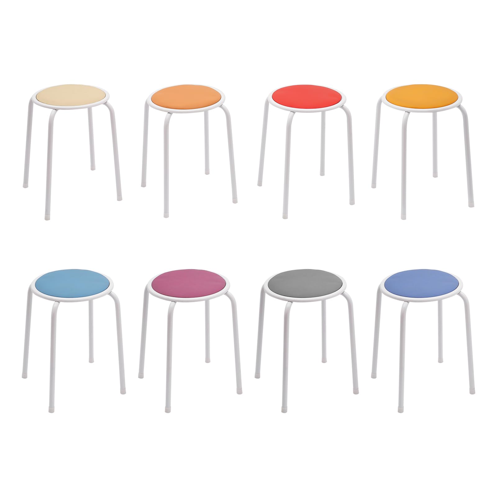 8 PCS Metal Stackable Bar Stools with Padded Seat - Portable Colorful Stools for Classroom, School, Library, Living Room & Home Decor - Perfect for Small Spaces, Parties & Extra Seating