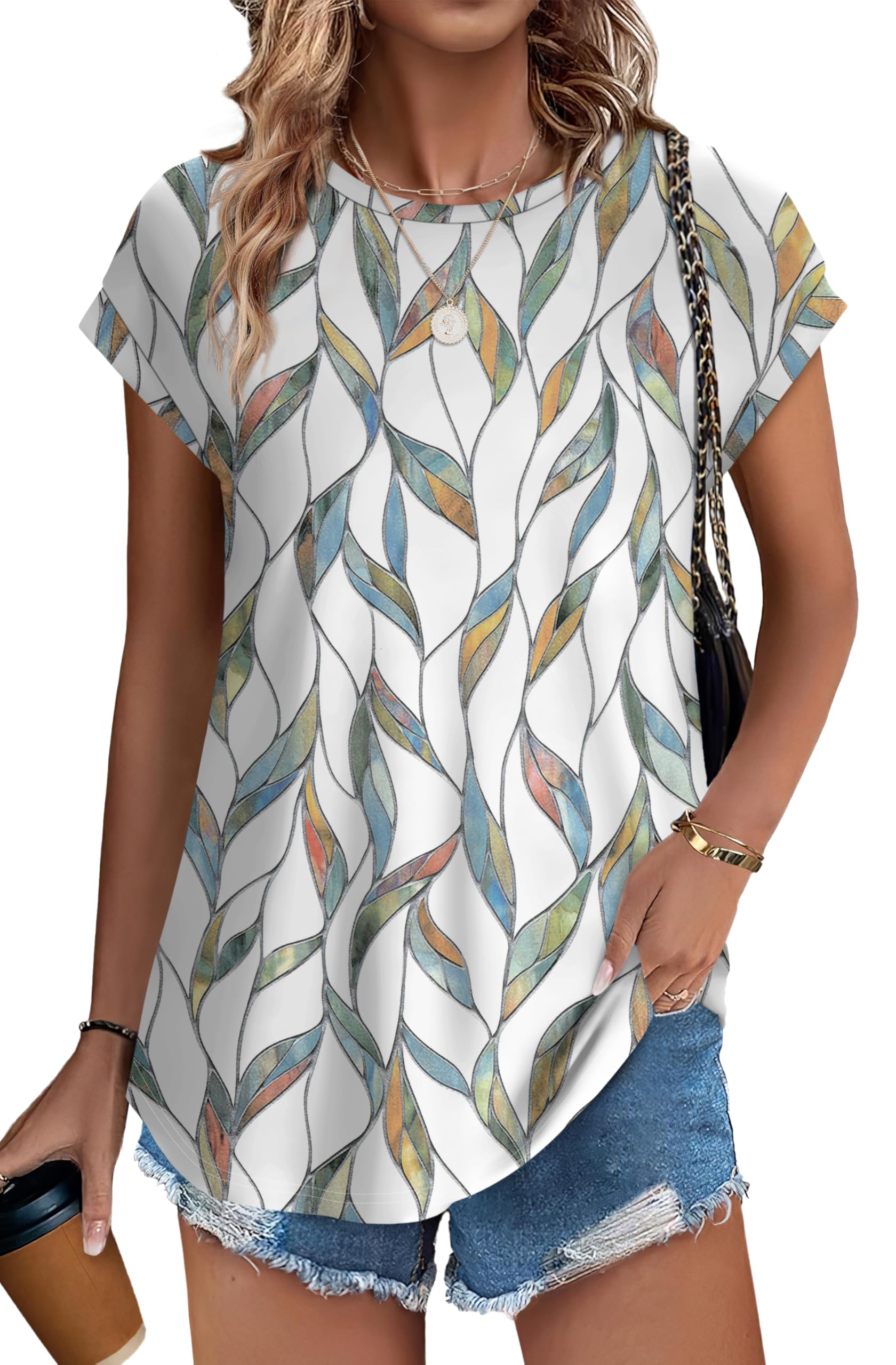 XIEERDUO Women's Short Sleeve Blouse - Elegant Casual Cap Sleeve Top with Curved Hem for Office, Dating & Everyday Wear | Flattering Fit Ladies Shirt