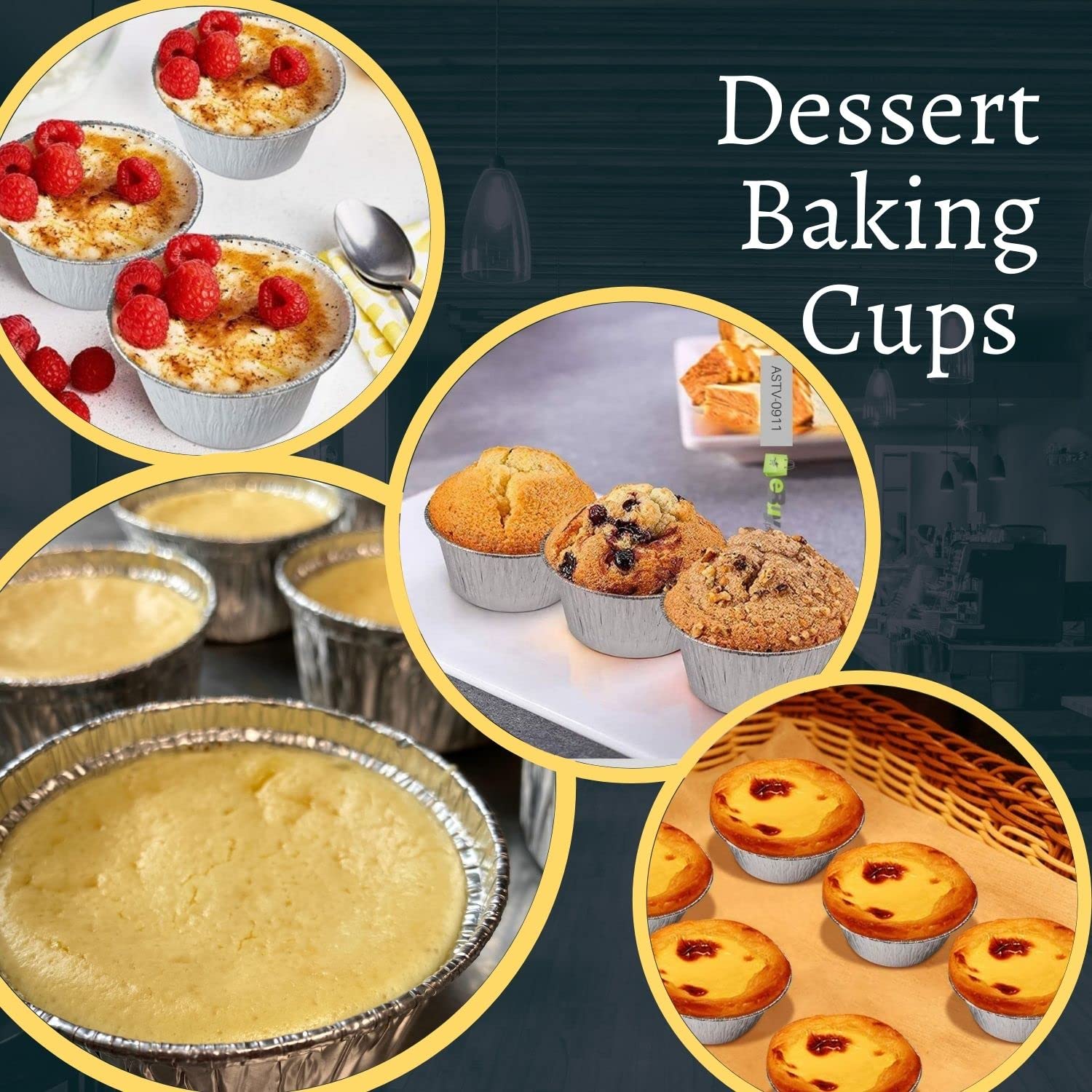 ANGEL’S PEEL LOUNGE 50-Pack 4 oz Disposable Aluminum Foil Baking Cups - Oven-Safe Ramekins for Cupcakes, Tarts, Souffles, Muffins & Creme Brulee - Perfect for Baking, Party Desserts & Food Prep