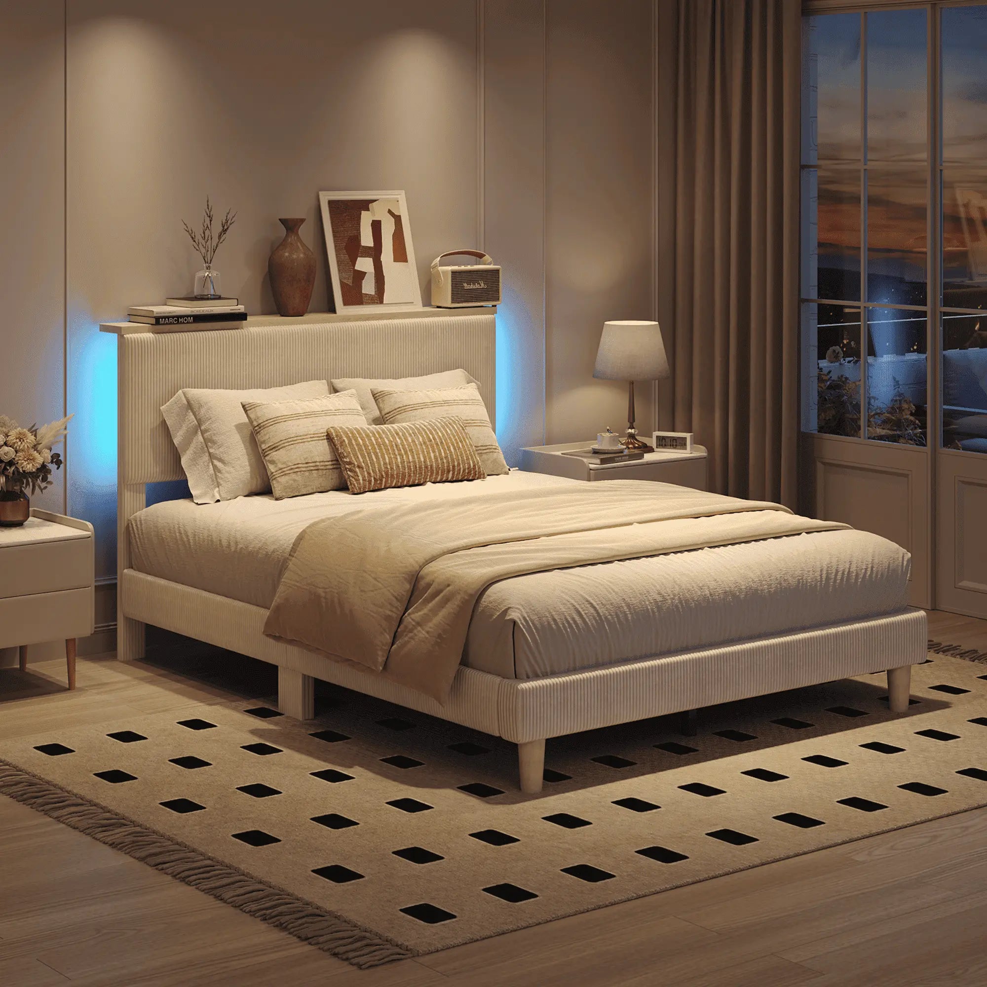 Bestier Queen Size Bed Frame with Upholstered Headboard - Sturdy Metal Platform Bed with Noise-Free Support - Perfect for Master Bedrooms, Guest Rooms & Apartments