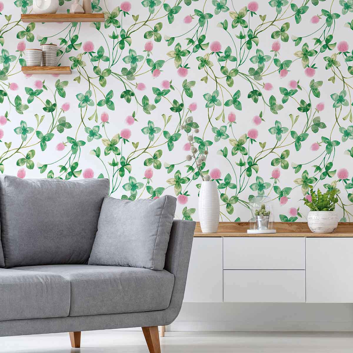 Green Leaf Peel and Stick Removable Wallpaper - Self-Adhesive Decorative Wall Covering for Home & Office - Easy to Install & Remove - Perfect for Bedroom, Living Room, Kitchen Decor