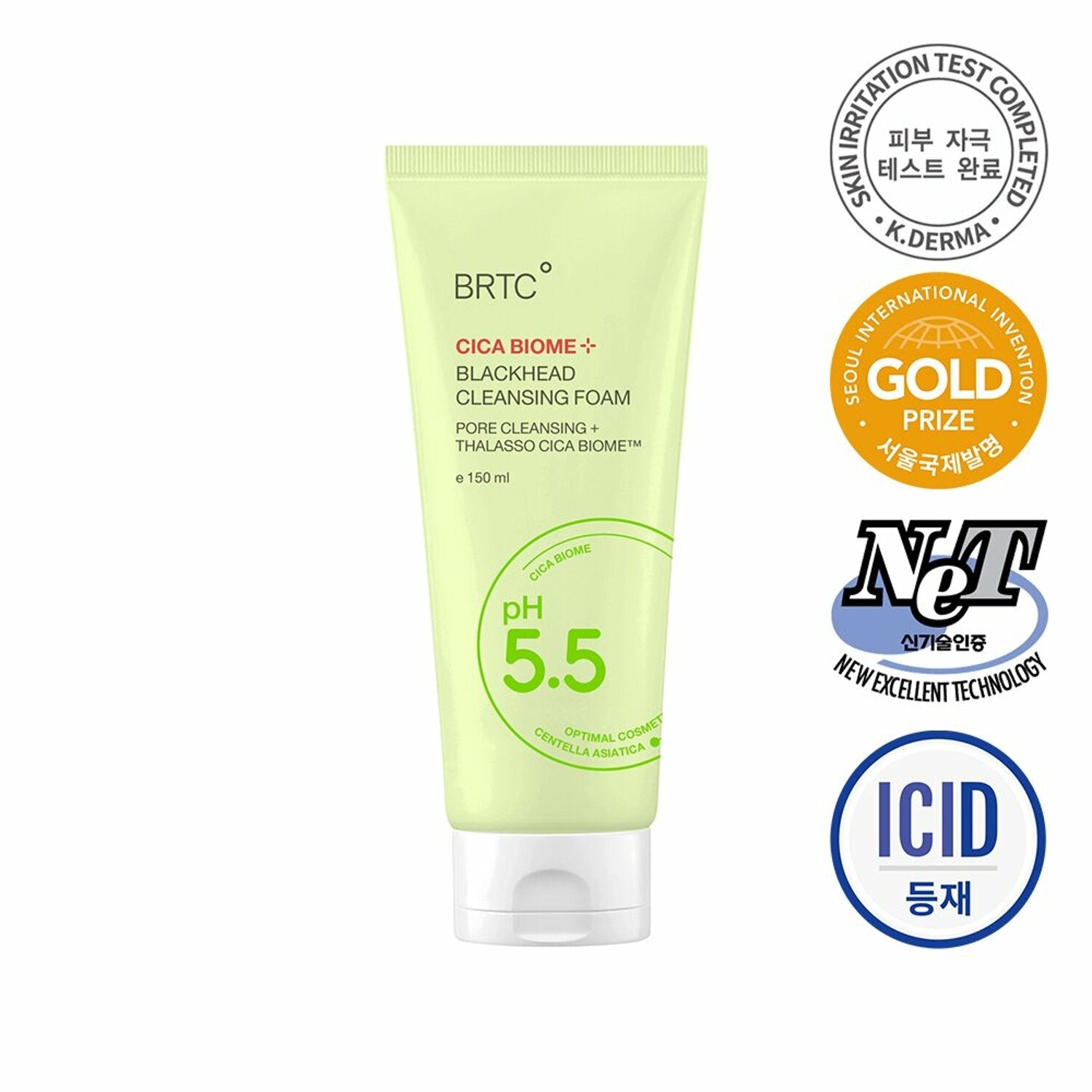 BRTC Cica Biome Blackhead Cleansing Foam 150ml - Korean Acne Treatment Face Wash for Oily & Sensitive Skin - Deep Pore Cleanser for Blackhead Removal & Skin Soothing - Perfect for Daily Skincare Routine & Post-Workout Cleansing