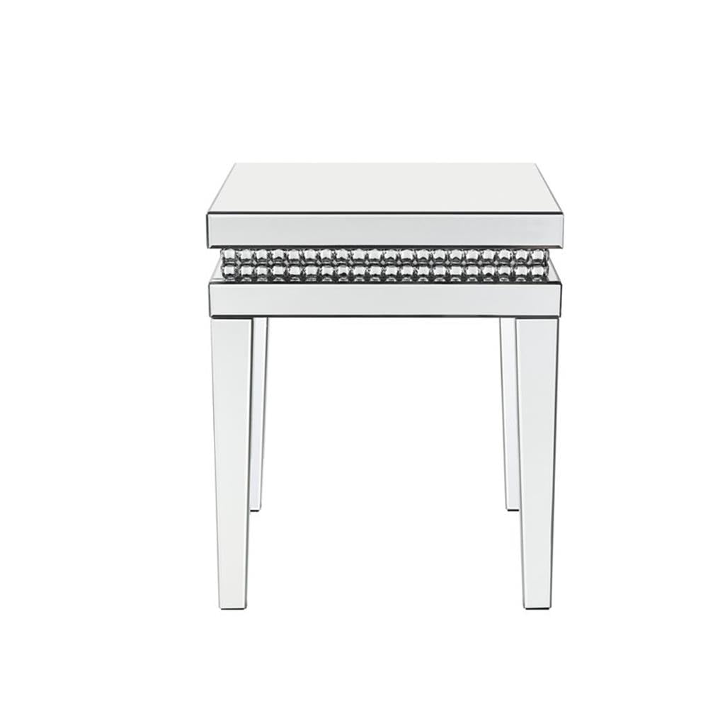 Acme Lotus Square Mirrored End Table with Faux Crystal Accents - Elegant Living Room Decor for Modern Homes & Bedroom Nightstand