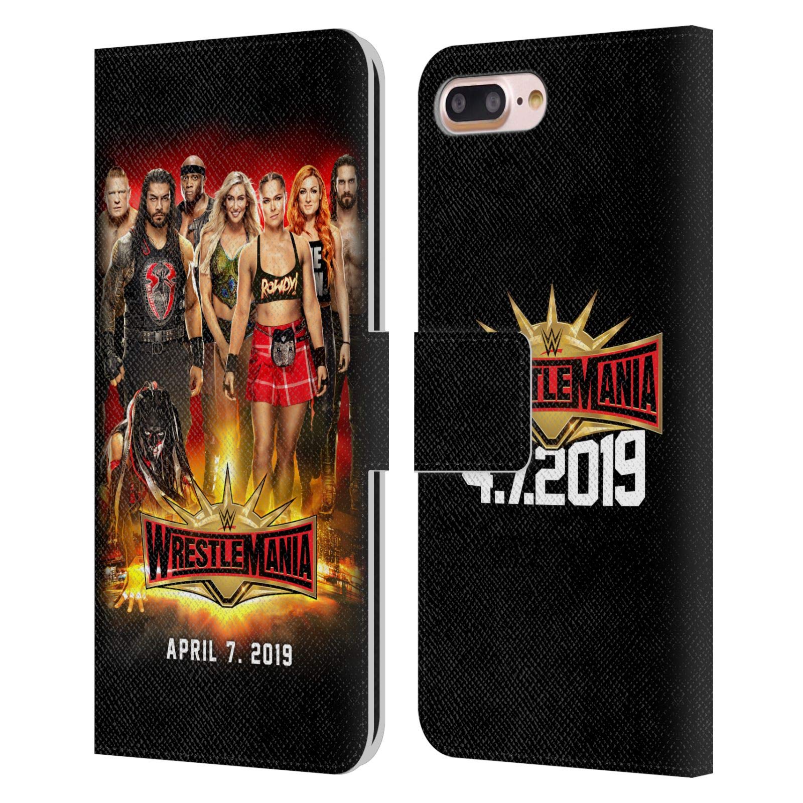 Official WWE Wrestlemania 35 Leather Book Wallet Case for iPhone 7 Plus/8 Plus - Licensed Wrestling Phone Cover - Perfect for WWE Fans & Sports Enthusiasts