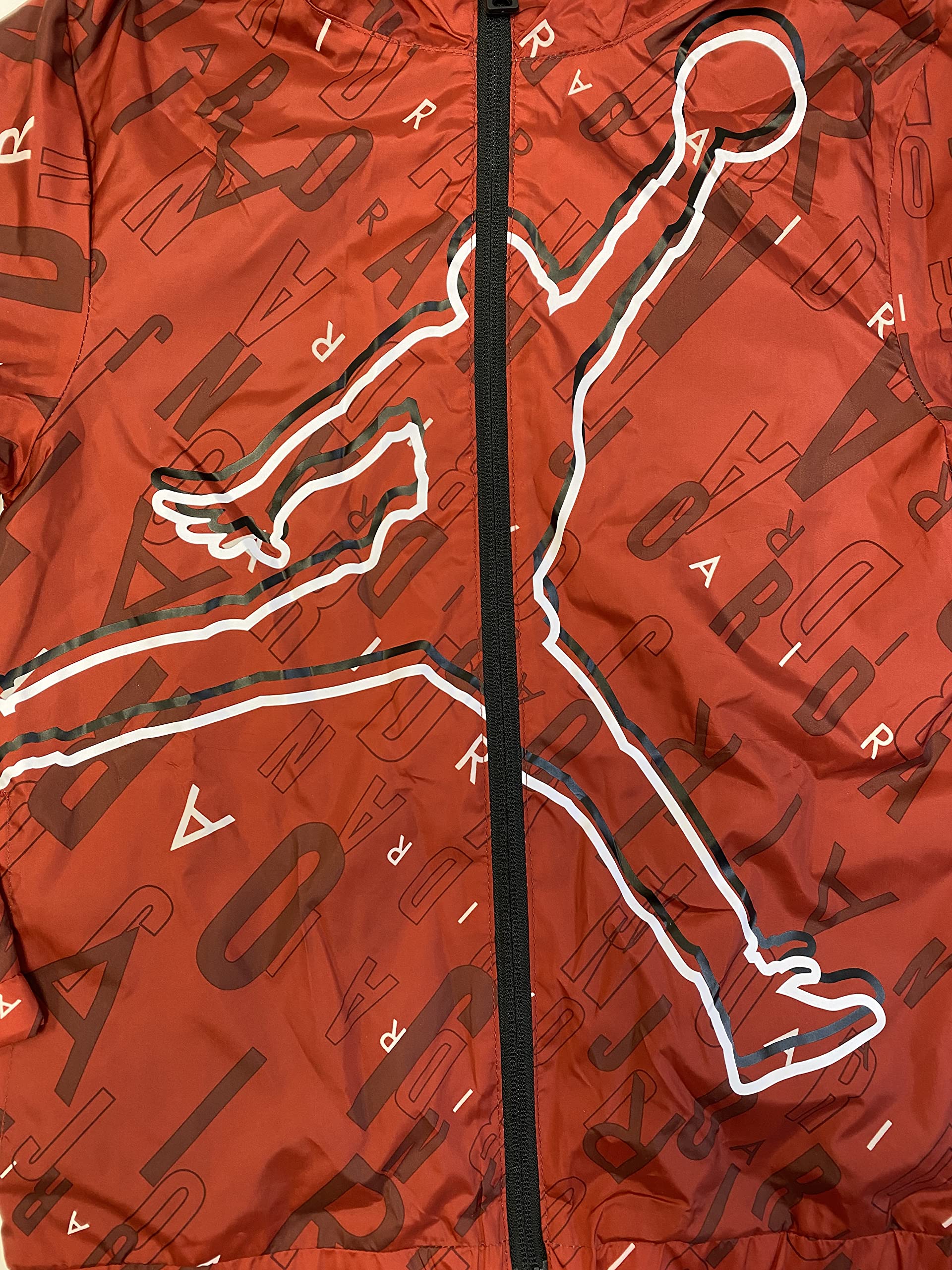 Jordan Boys All Over Logo Windbreaker Hooded Jacket - Gym Red Rainproof Athletic Jacket for Sports, Running & Outdoor Activities