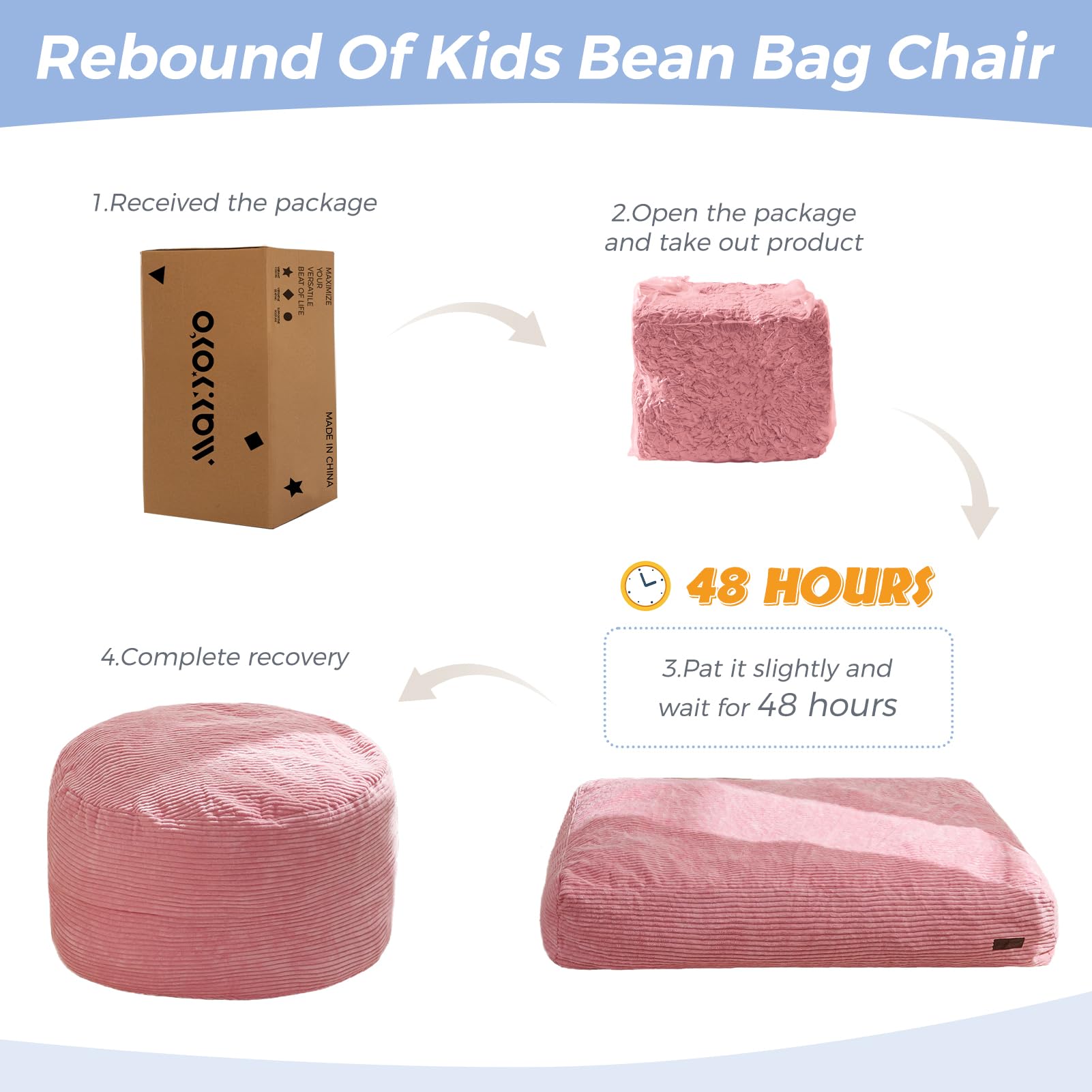 MAXYOYO Kids Corduroy Bean Bag Chair - Convertible to Floor Mattress, Soft & Comfortable Pink Lounge Chair for Bedroom, Playroom & Dorm Room - Perfect for Reading, Gaming & Relaxing