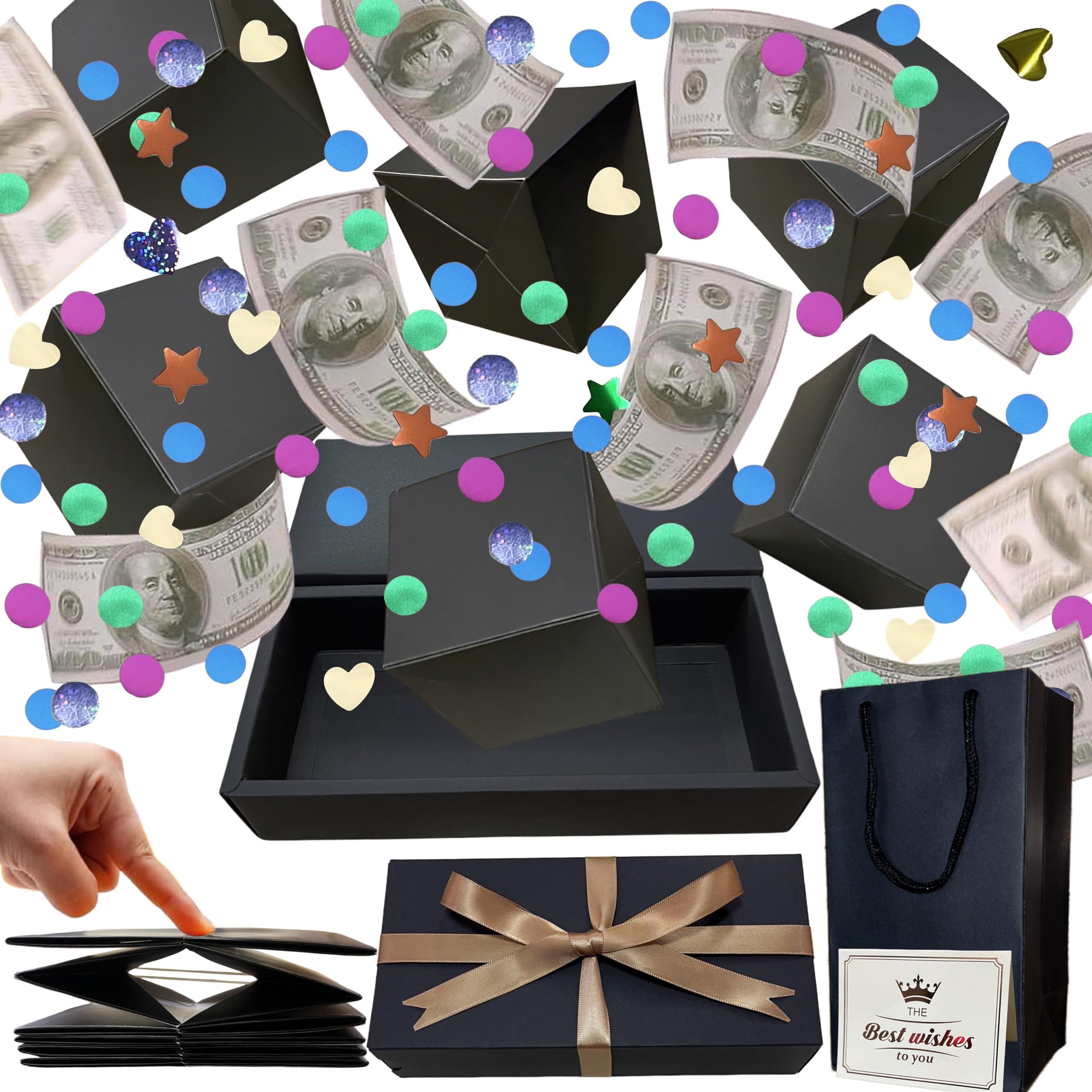 JINSTABAG Money Surprise Box - DIY Unique Folding Bouncing Gift Box with Confetti for Birthday, Anniversary, Valentine's Day | Exploding Gift Box for Parties, Proposals & Special Celebrations