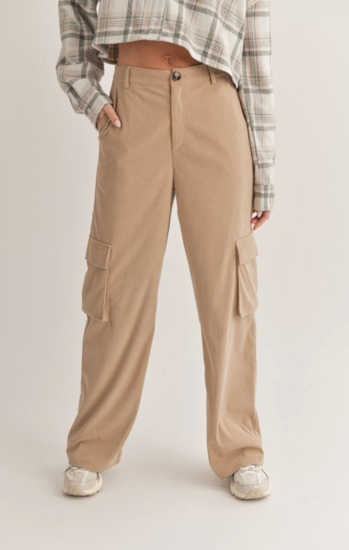Men's Corduroy Cargo Pants in Taupe - Comfortable Casual Workwear for Outdoor Activities & Street Style Fashion