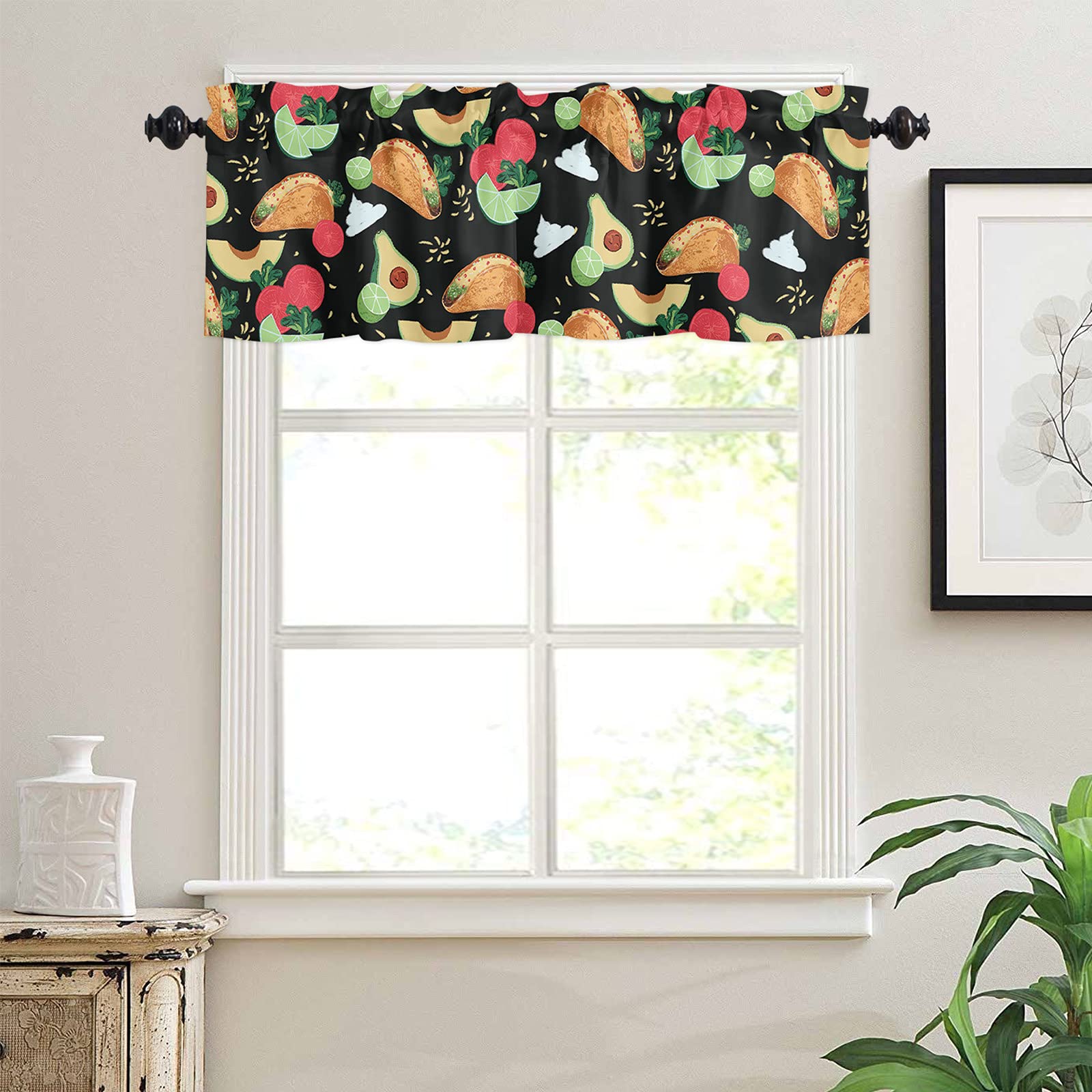 Energy Efficient Rod Pocket Valance - Thermal Insulated Kitchen, Living Room & Bedroom Curtain (54x18 Inch) - Avocado, Cantaloupe & Lemon Fresh Fruit Design - Perfect for Home Decor & Sun Protection