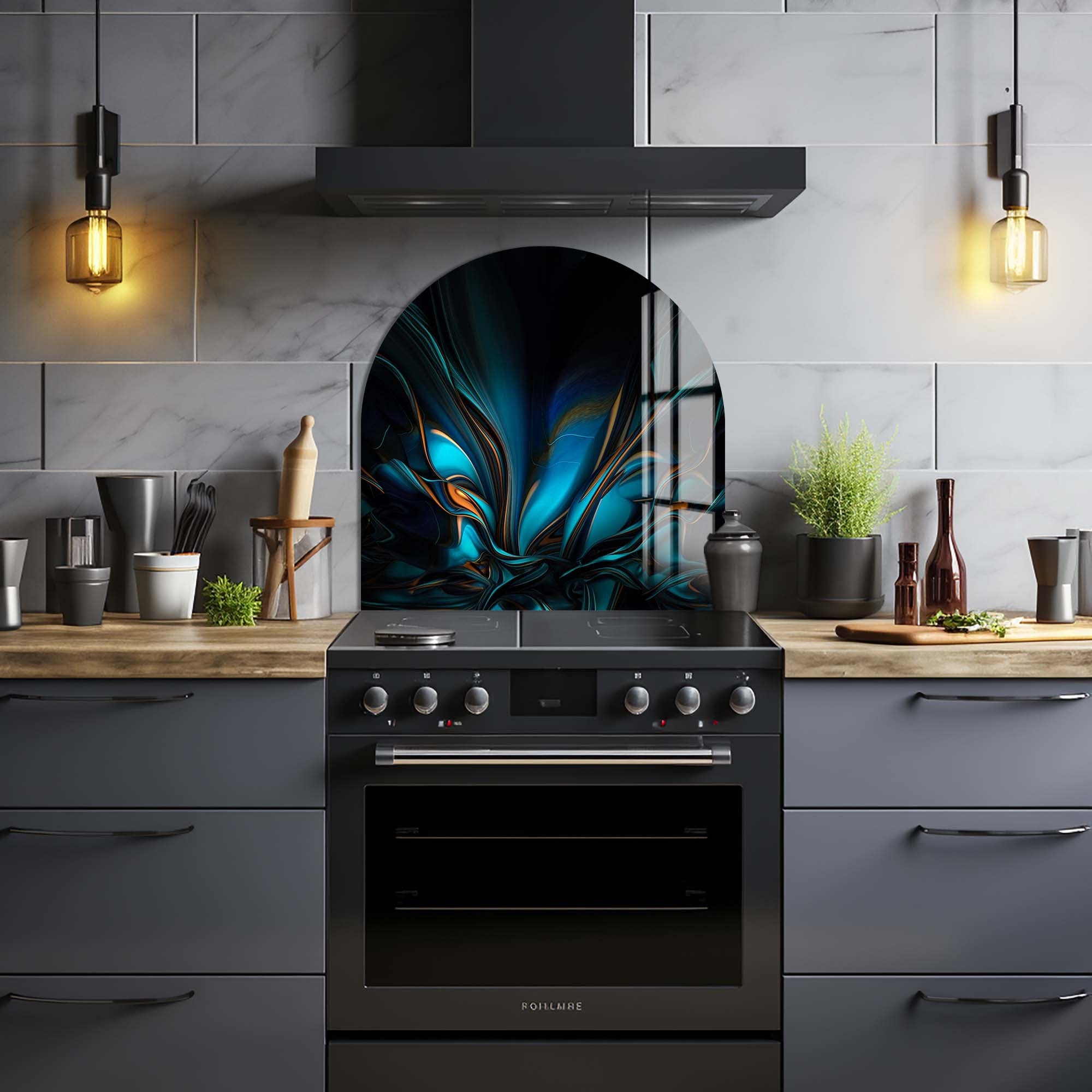Abstract Blue Glass Splashback - Modern Kitchen Backsplash Panel - Durable & Easy to Clean - Perfect for Home, Restaurant & Commercial Kitchens