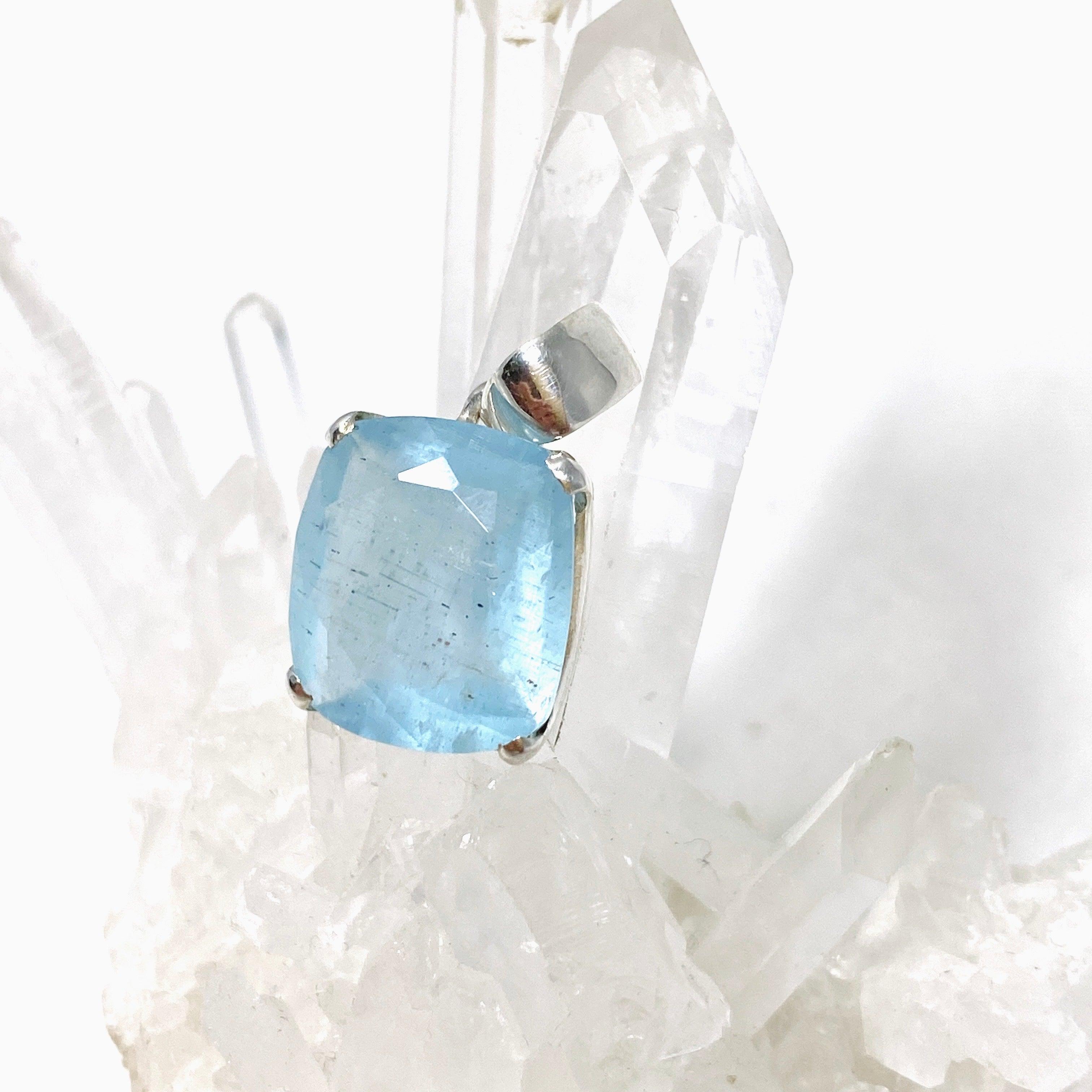 Natural Aquamarine Faceted Rectangle Pendant Necklace - PPGJ748 | Elegant Jewelry Gift for Women, Perfect for Weddings & Special Occasions