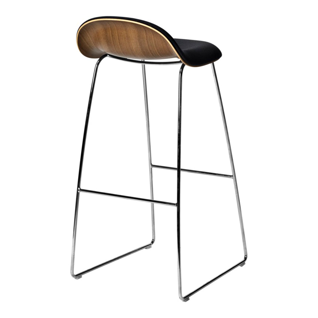 Gubi 3D Bar Stool with Front Upholstery & Sledge Base - Modern Kitchen Counter Stool for Home Bar, Restaurant & Cafe