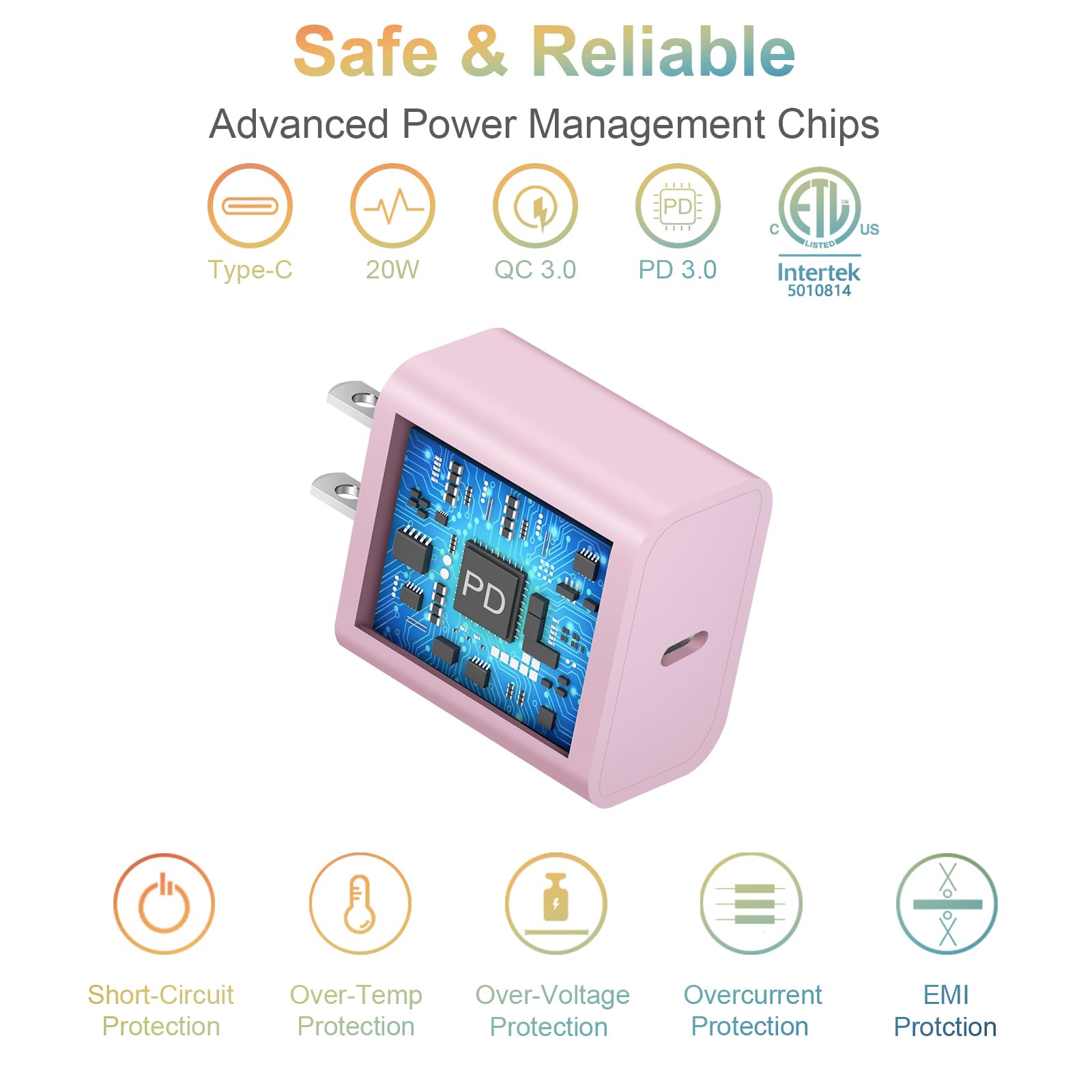 20W USB C Fast Charger Block for iPhone 16/15/14/13/12/11, iPad, Samsung & Google Devices | Compact Wall Power Adapter with Quick Charge | Perfect for Home, Office & Travel - Pink