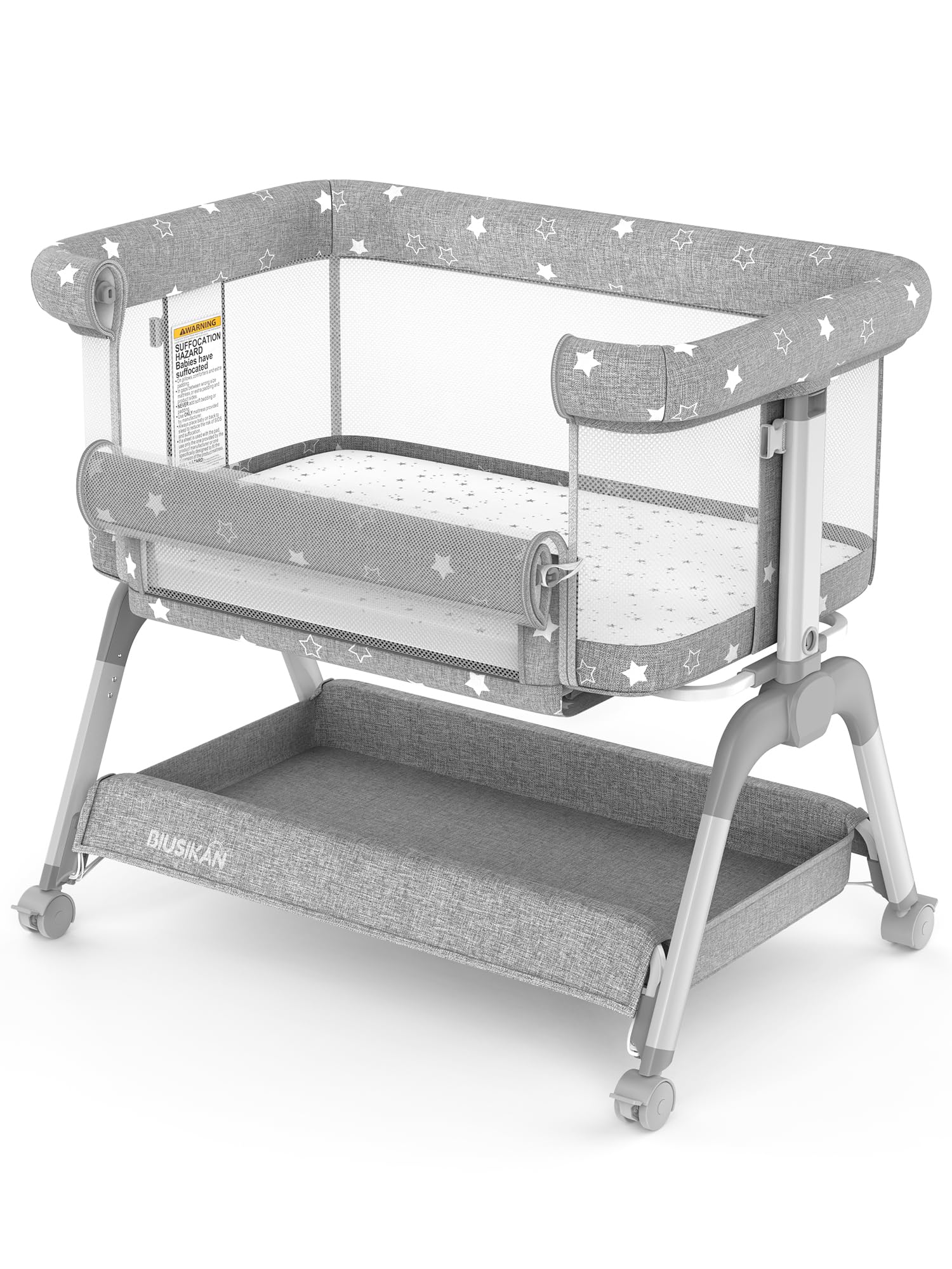 Portable Adjustable Height Baby Bassinet Bedside Sleeper with Mattress & Wheels - All Mesh Breathable Crib for Newborns - Perfect for Co-Sleeping, Nursery, Bedroom & Travel