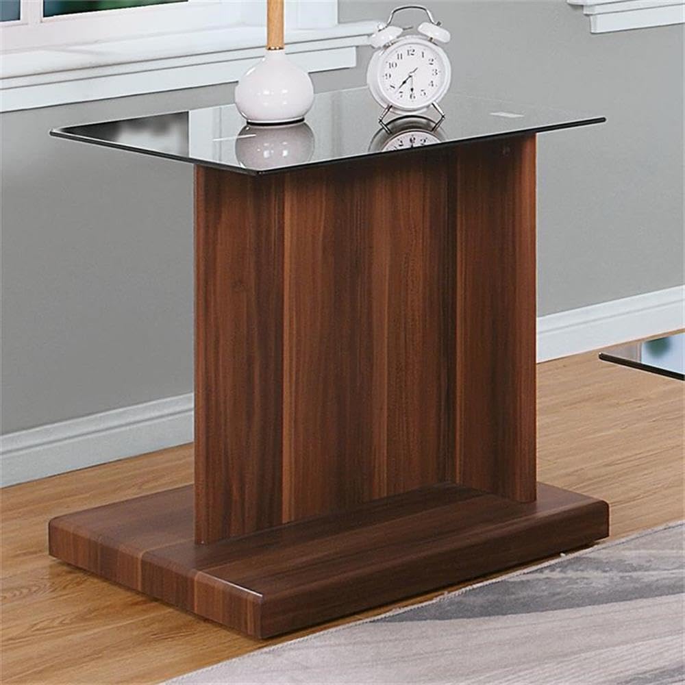 Furniture of America Thame Contemporary Glass Top End Table - Dark Walnut Finish - Modern Living Room, Bedroom, or Office Accent Table
