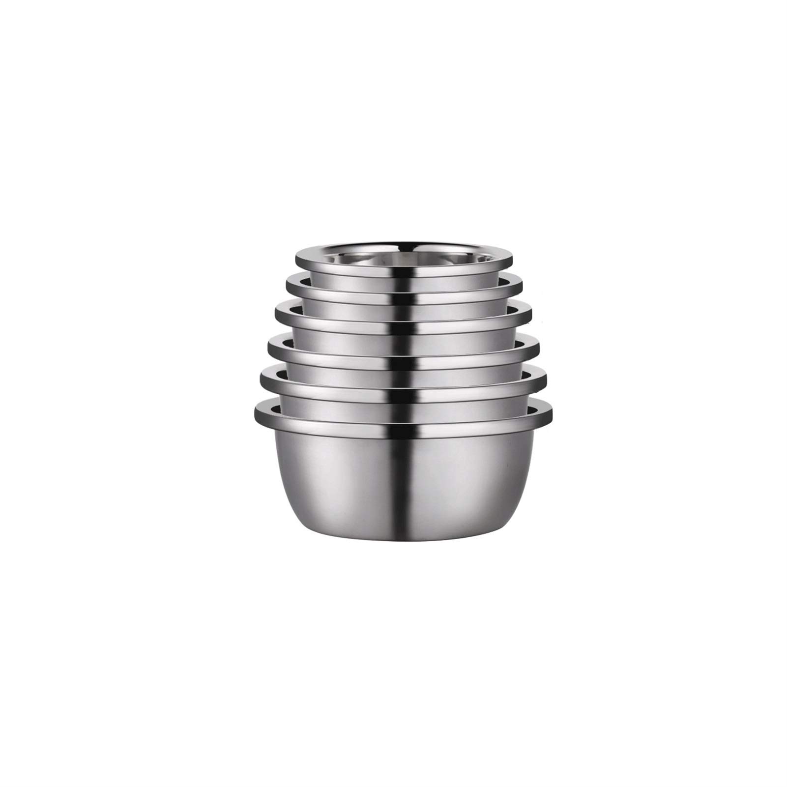 Premium 304 Stainless Steel Mixing Bowl Set - 6 Piece Nesting Bowls for Cooking, Baking & Food Prep | Space-Saving Design with Non-Slip Grip | Perfect for Kitchen, Restaurant & Meal Prep Storage