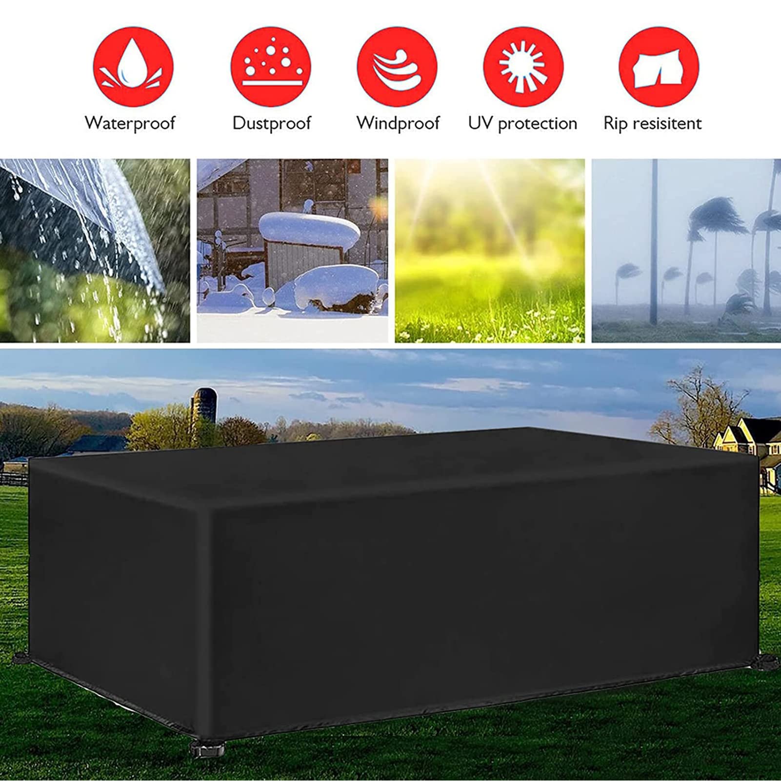420D Heavy-Duty Waterproof Outdoor Furniture Cover Set - 35x35x35 Inch Rectangular Patio Table and Chair Protector, All-Weather Durable Canvas for Patio, Deck, Garden, Poolside & Backyard Furniture Protection