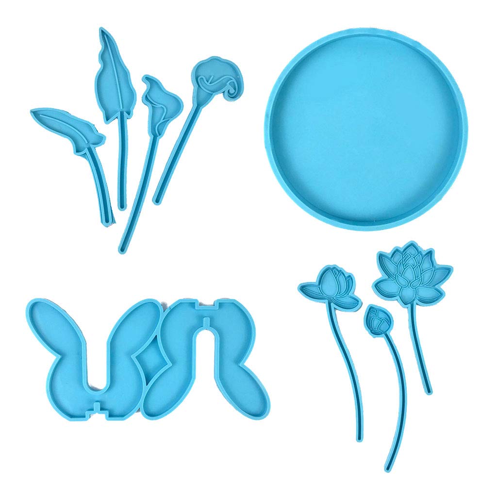 4Pcs Silicone Resin Flower Bottle Tray Molds Kit - Lotus & Lily Floral Molds for DIY Candle, Soap, Resin Crafts - Perfect for Home Decor, Wedding Centerpieces, Bathroom Accessories