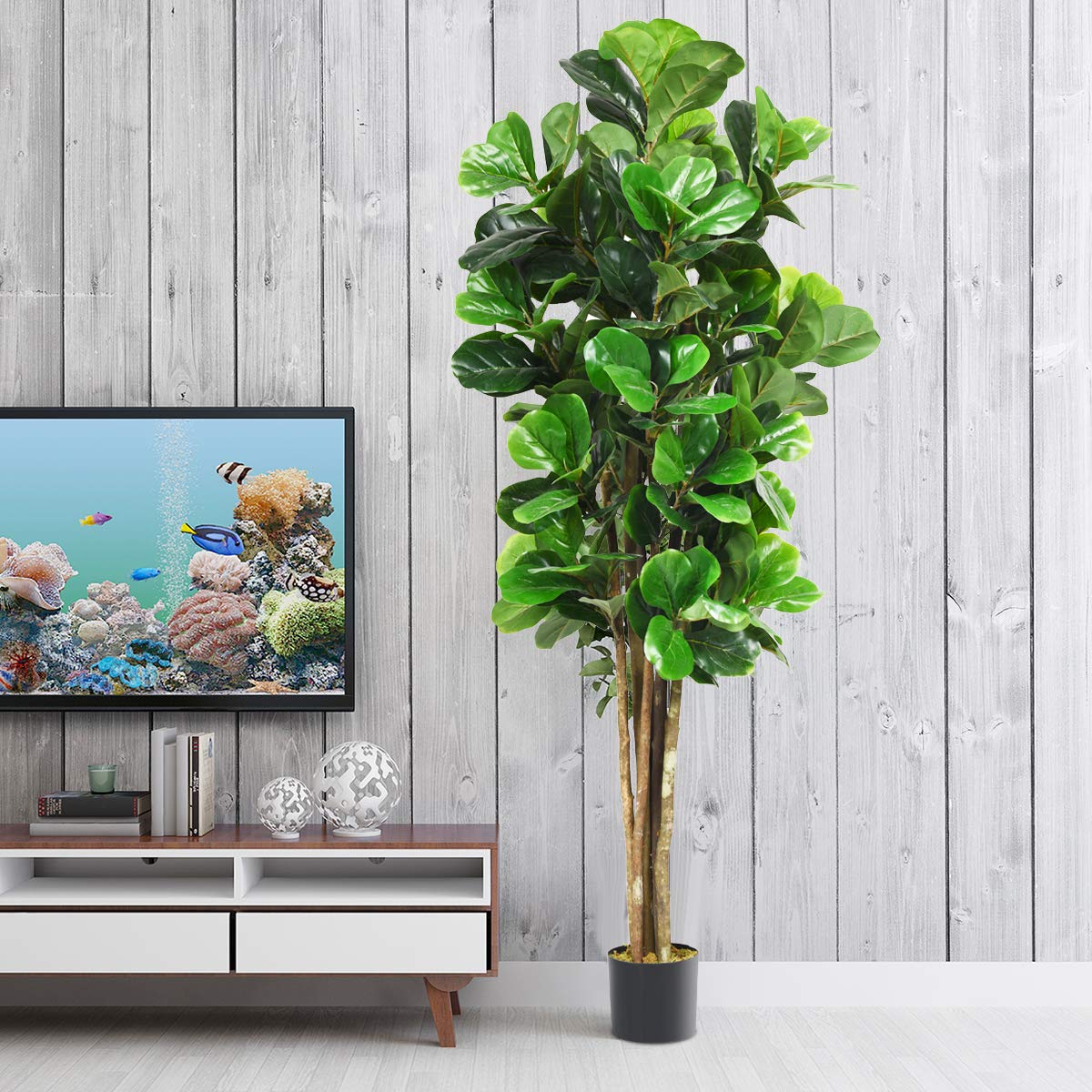 6FT Tall Artificial Fiddle Leaf Fig Tree in Pot - Realistic Fake Plant for Home, Office Decor - Perfect for Living Room, Bedroom & Indoor Spaces