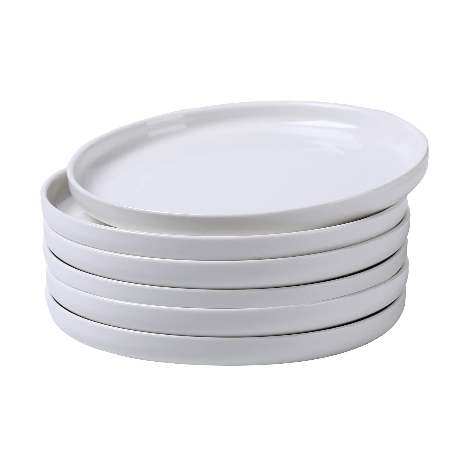 6-Pack 8 Inch White Ceramic Dinner Plates Set - Round Porcelain Plates for Pizza, Pasta, Salad, Steak & Appetizers - Durable Scratch-Resistant Restaurant Quality Dishes - Perfect for Home Dining, Parties & Catering Events