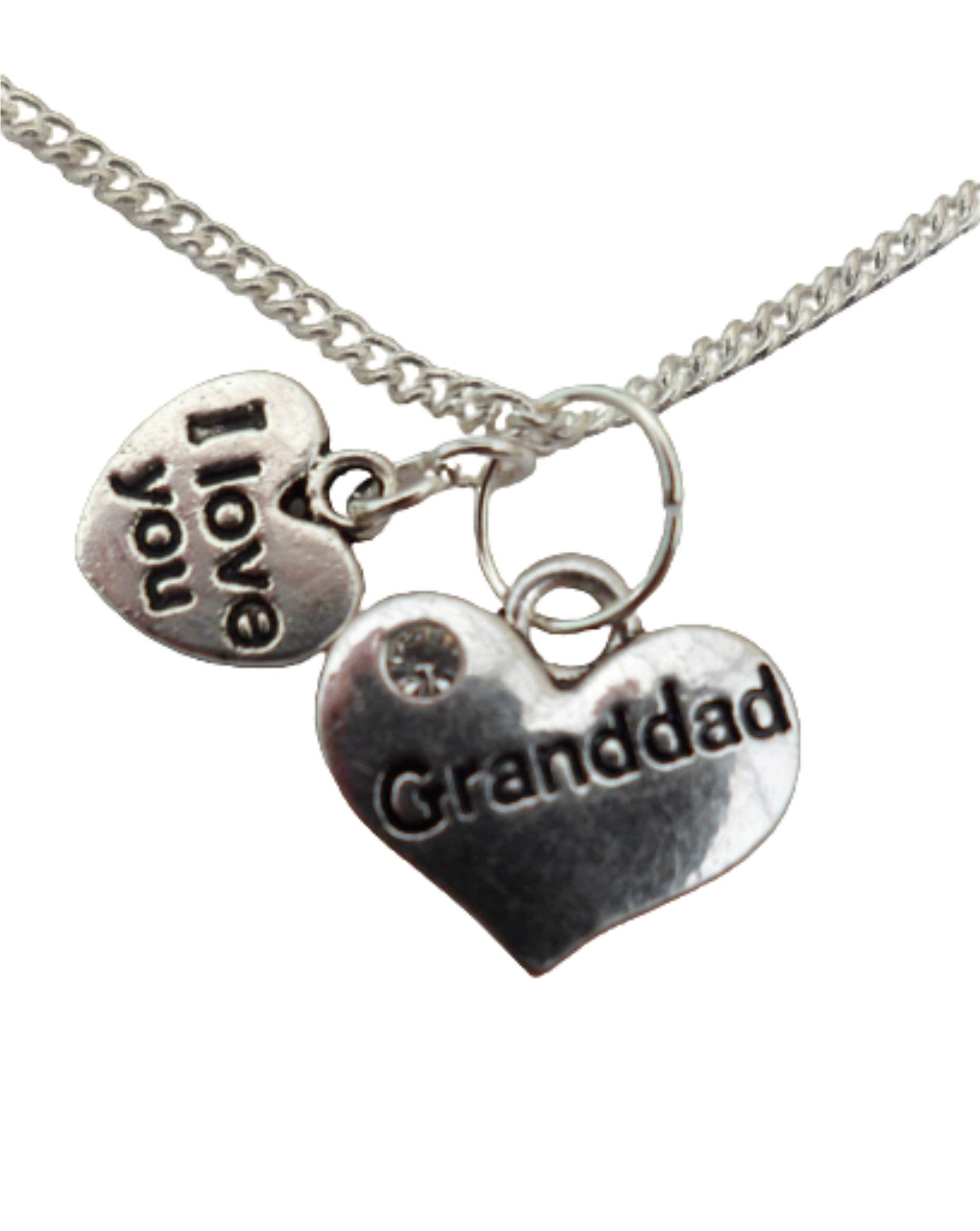 Silver Plated Granddad Love Heart Gem Charm Pendant Necklace - Perfect Gift for Father's Day, Birthday & Anniversary