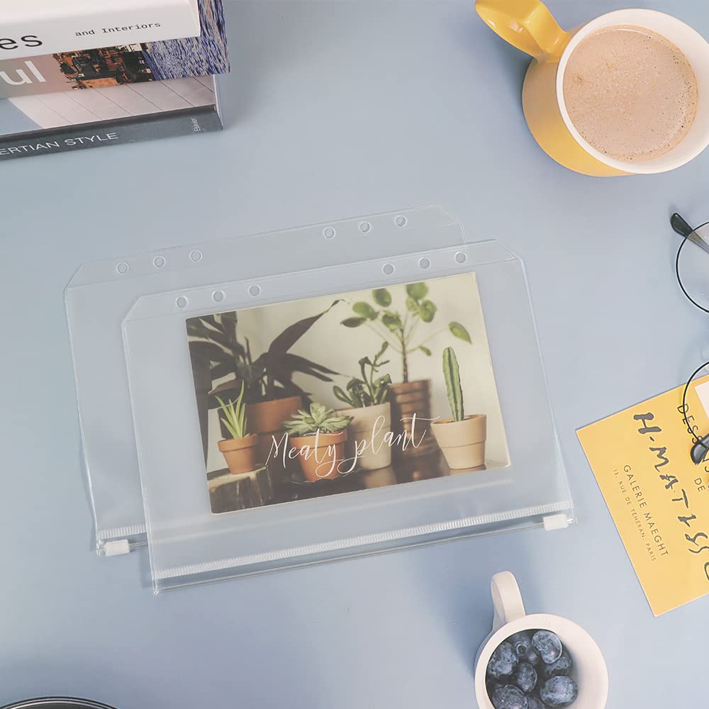 12 Pack A5 Clear Plastic Zipper Binder Envelopes - Waterproof PVC Pockets for 6-Ring Loose Leaf File Folders, Refillable Planner Covers - Perfect for School, Office & Document Organization