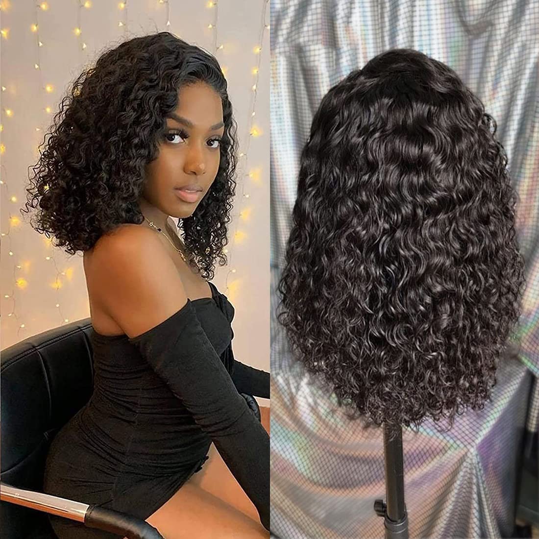 LUMIERE 13x4 HD Lace Front Wig - Brazilian Human Hair Deep Wave Bob Wig with Baby Hair | Pre-Plucked 150% Density Unprocessed Hair | 10 Inch Natural Color Lace Front Wigs for Black Women | Perfect for Daily Wear, Parties, Weddings and Special Occasions