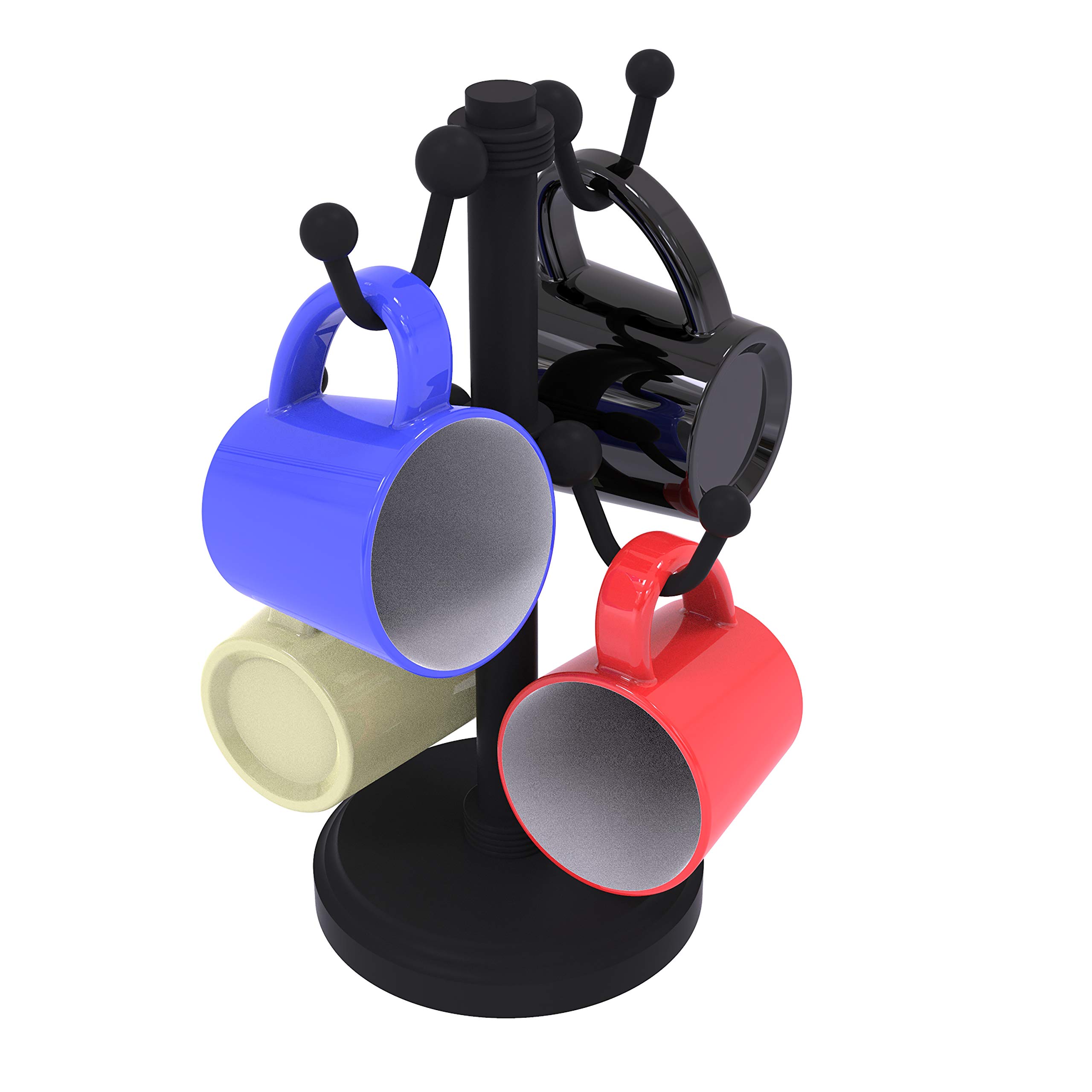 Allied Brass Matte Black 4-Groove Countertop Coffee Mug Holder - Stylish & Functional Cup Organizer for Kitchen, Office, or Dining Room