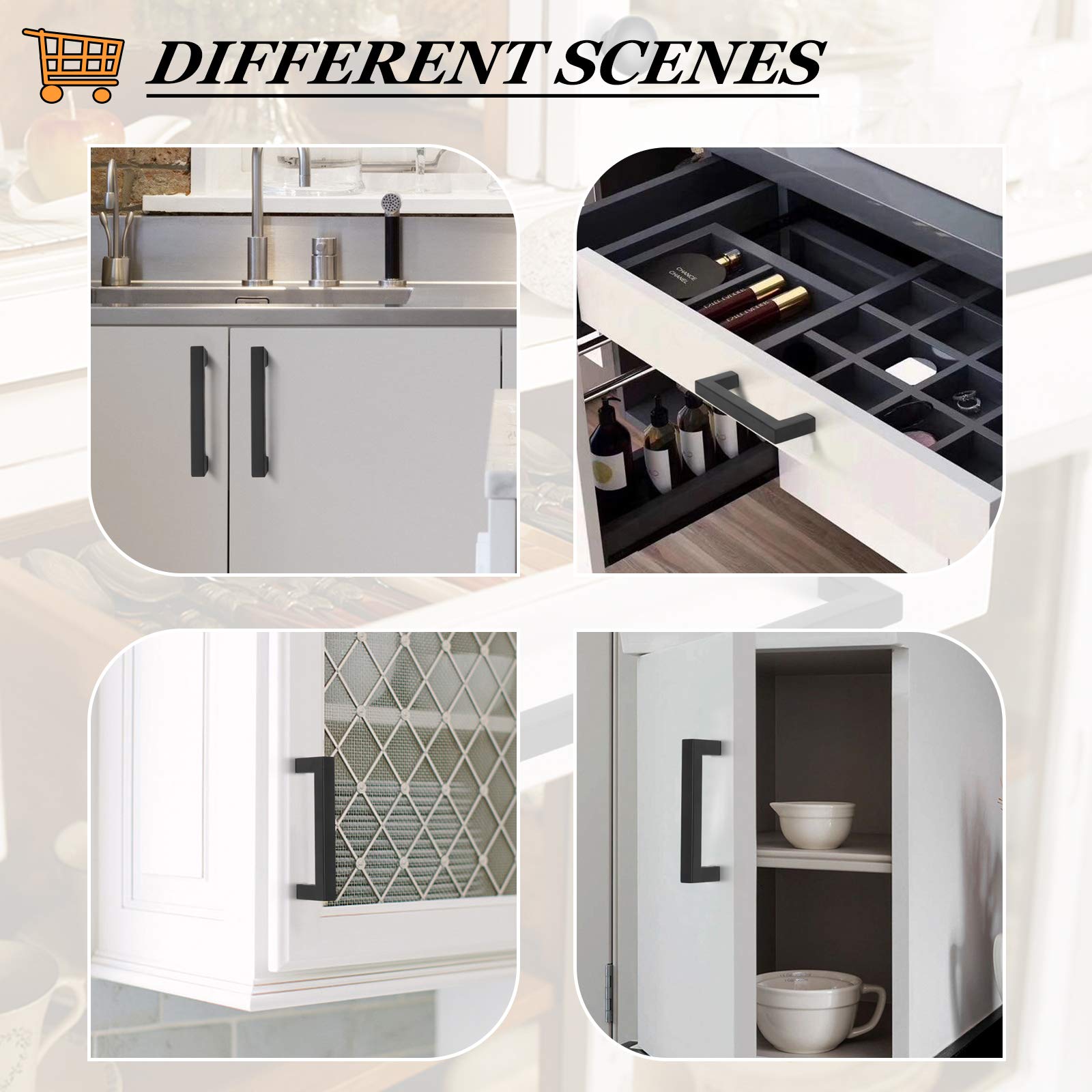 Black Square Cabinet Pulls - 30 Pack Stainless Steel Drawer Handles for Kitchen, Bathroom & Bedroom - 3.5